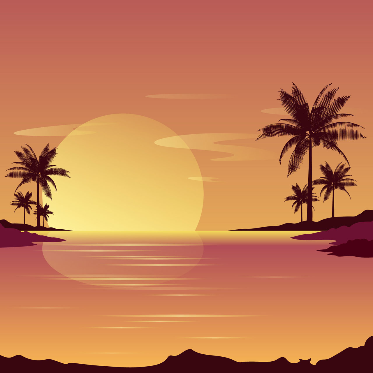 Gradient beach sunset landscape hand drawing sketch