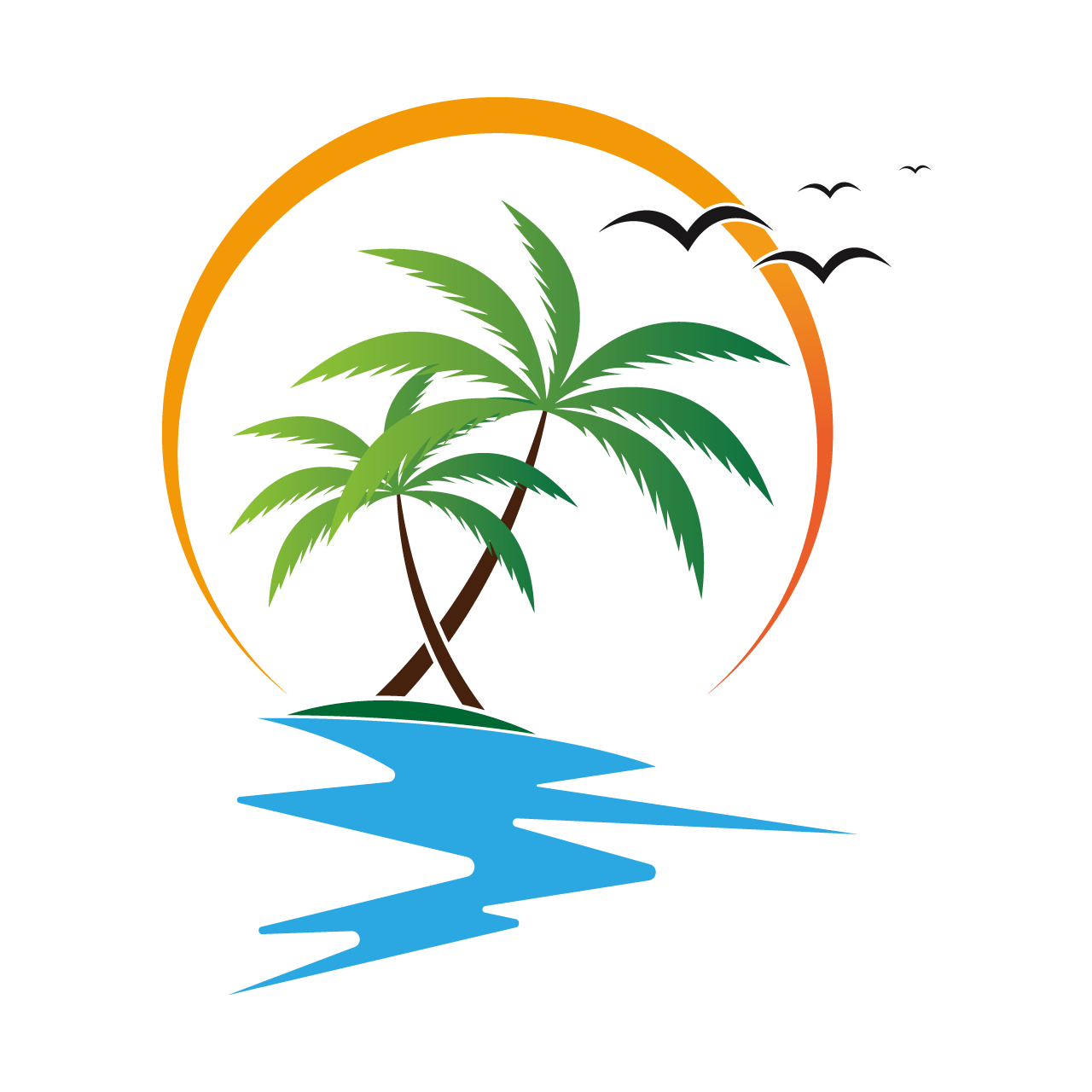 Sun clipart coconut tree logo cartoon illustration image