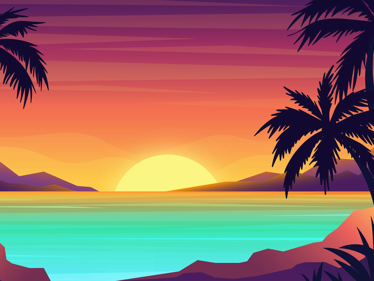 Sun clipart tropical landscape hand drawing sketch
