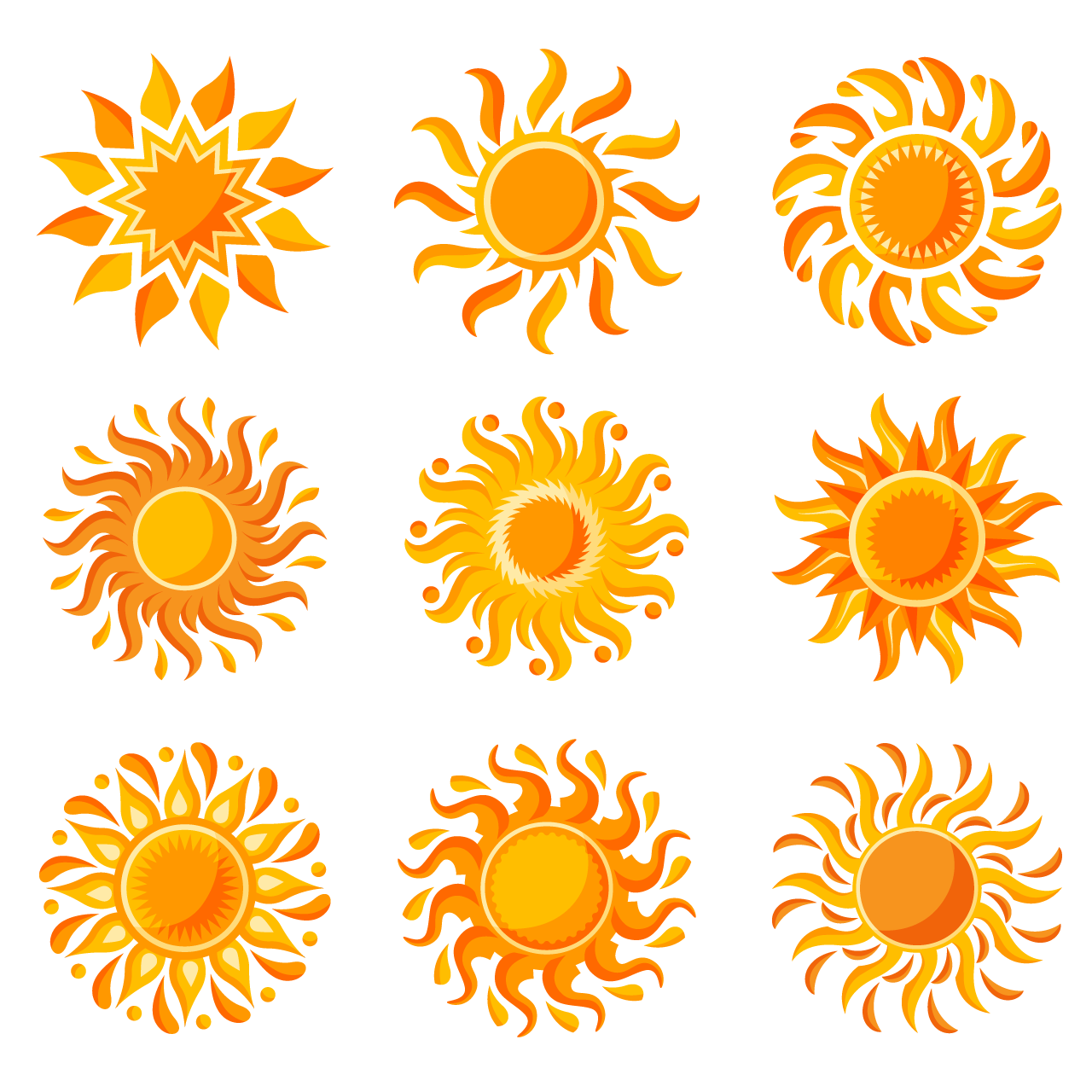 Sun icon collection cartoon illustration image