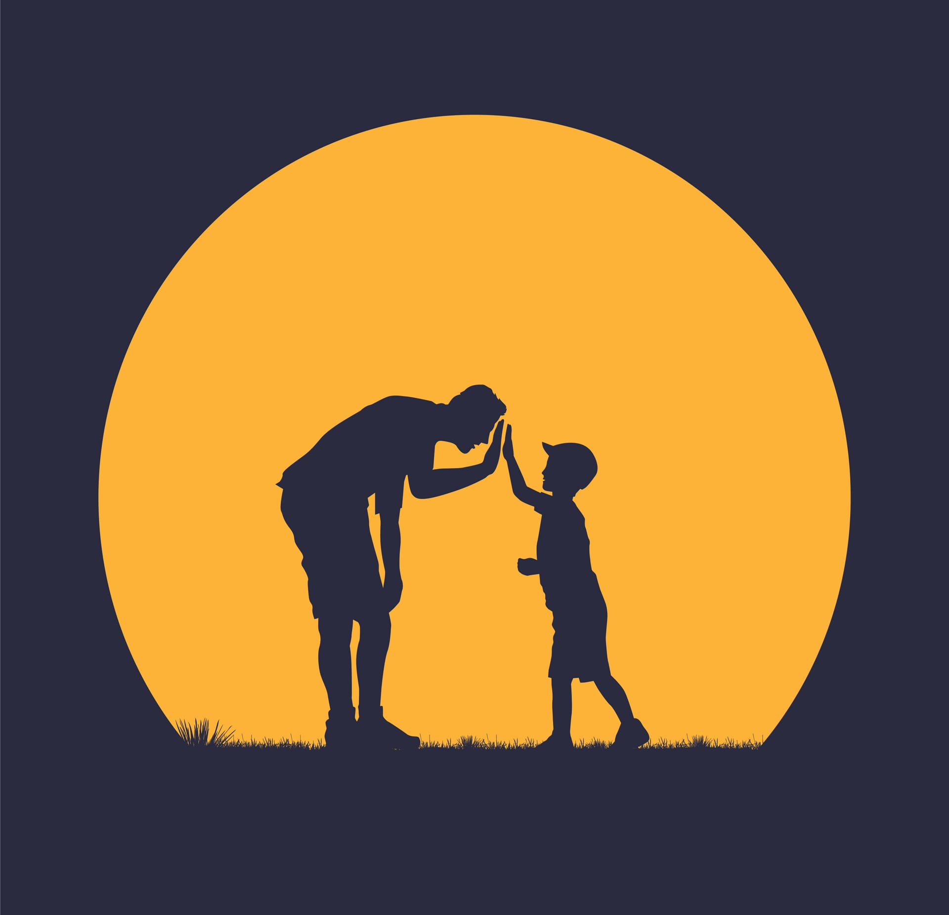 Silhouette father son giving high five with text happy father