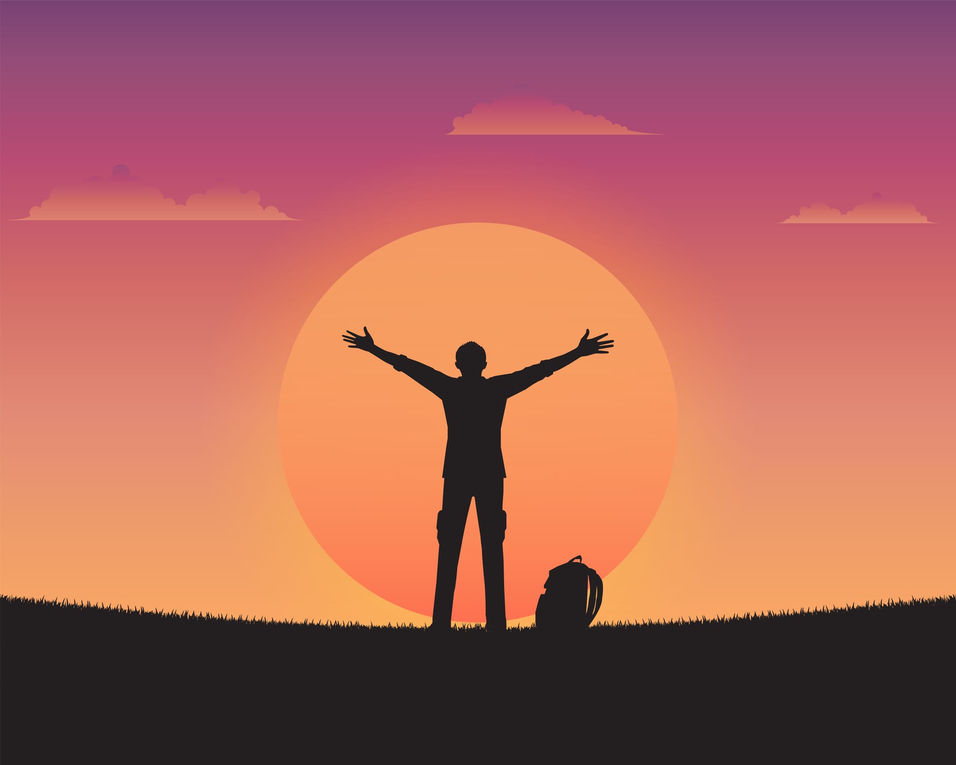 Silhouette happy man sunset background image