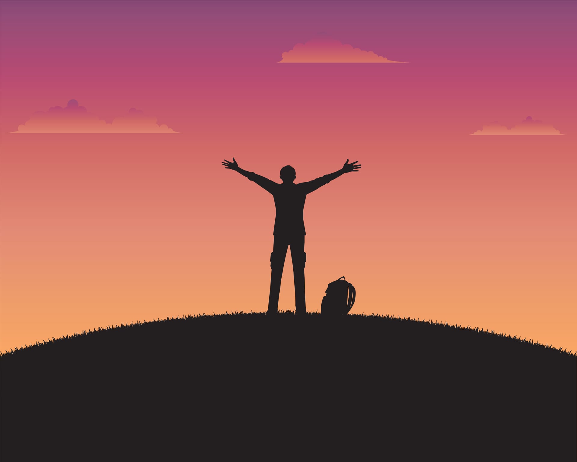 Silhouette happy man sunset background picture