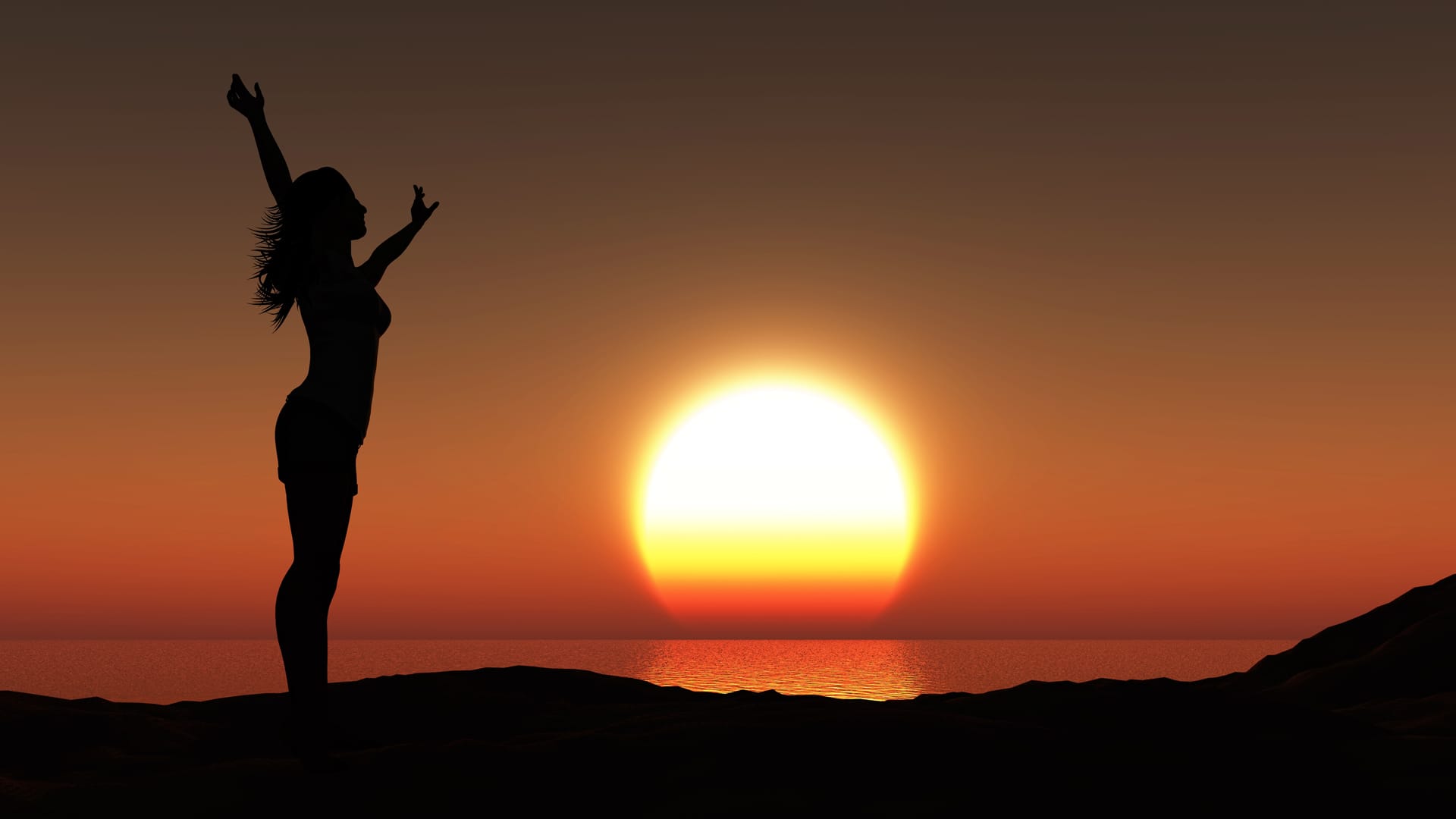 Silhouette woman beach sunset clipart