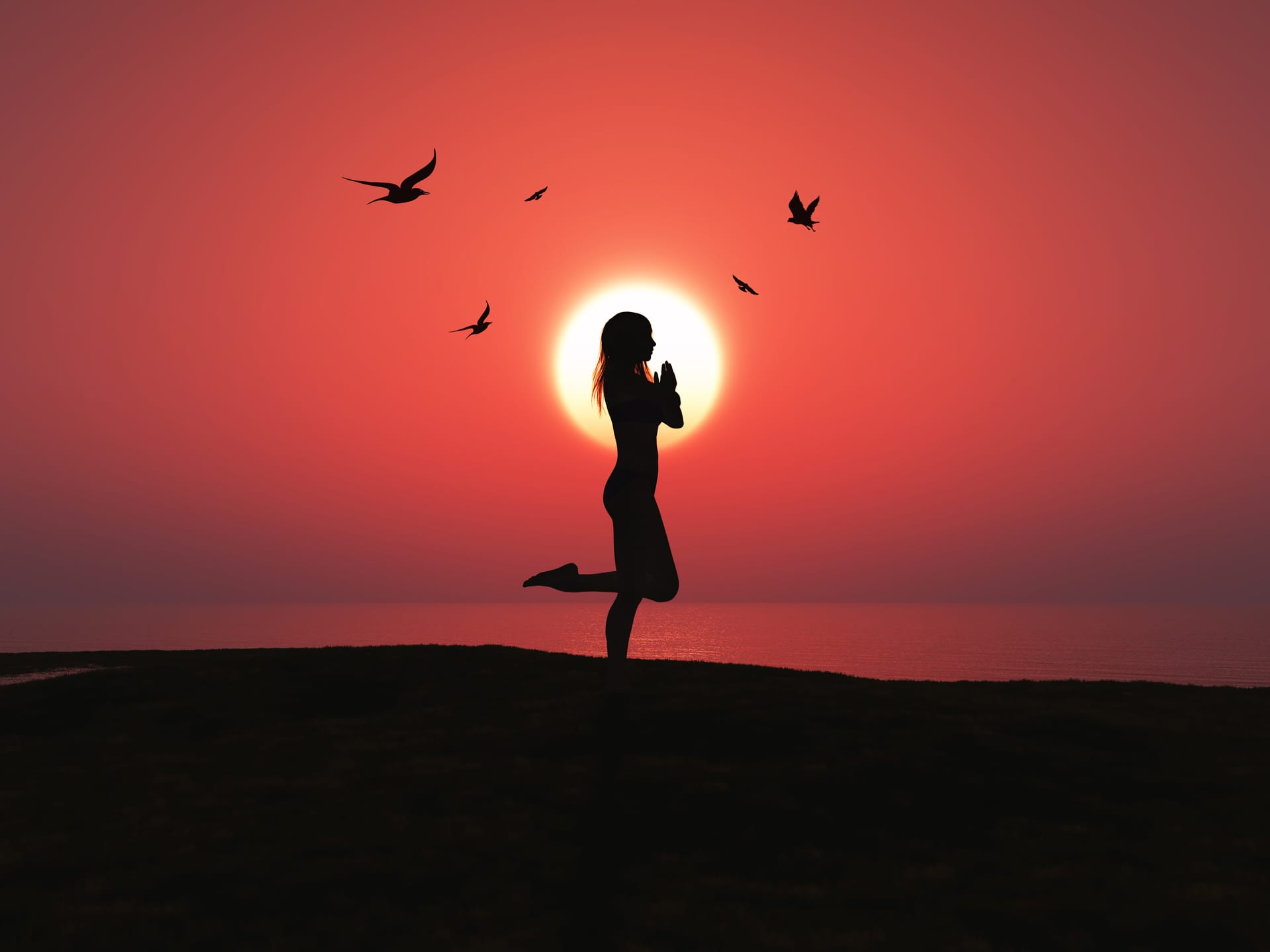 Sunset clipart woman doing yoga beach
