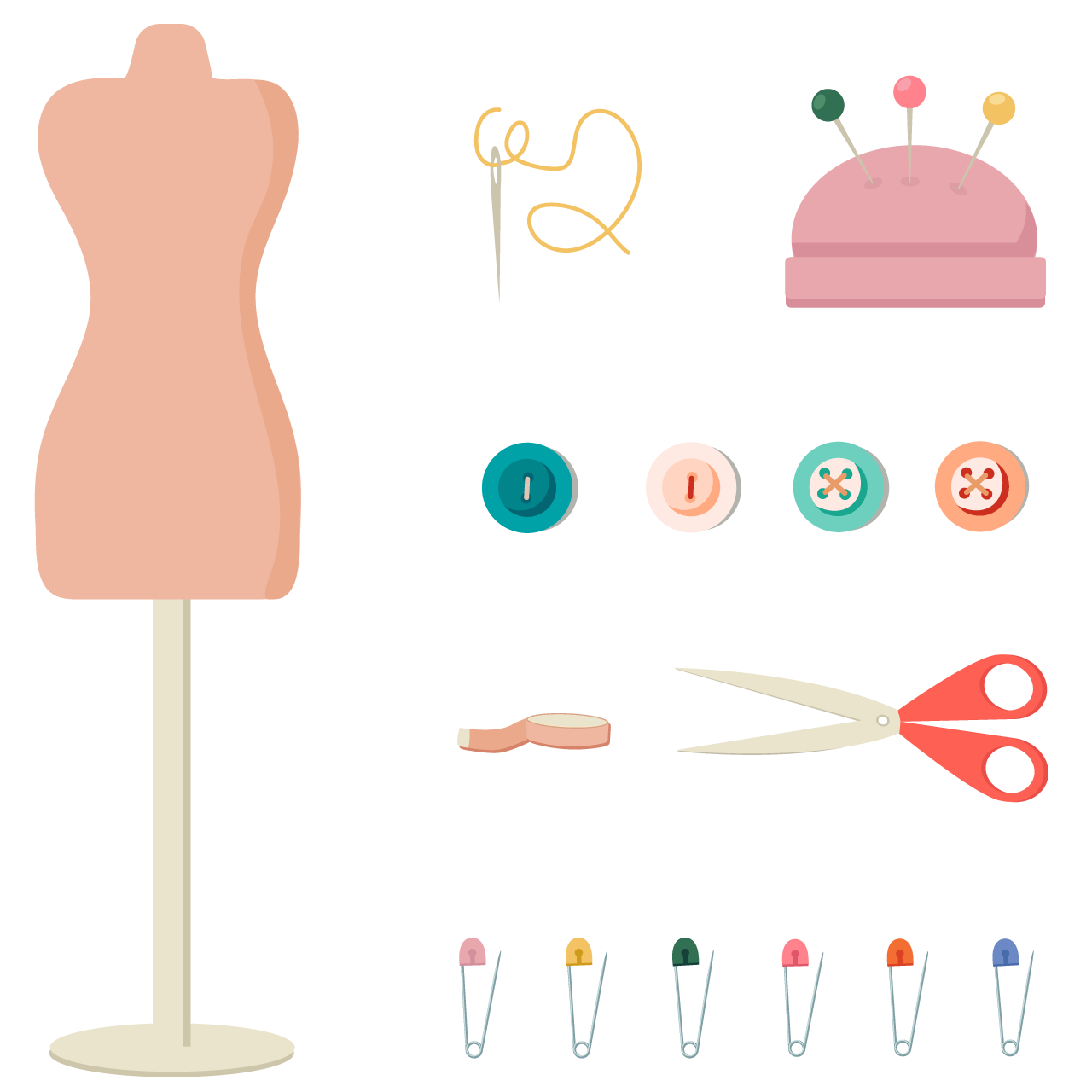 Tailor clipart sewing accessories isolated cartoon image