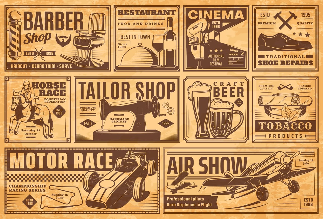 Tailor clipart vintage newspaper banners old advertising set