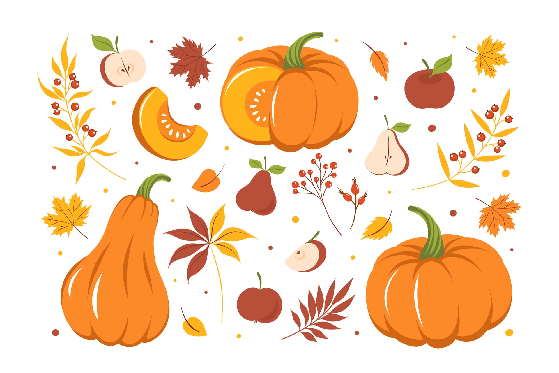 Free pumpkin autumn colorful leaves fruit card design happy picture