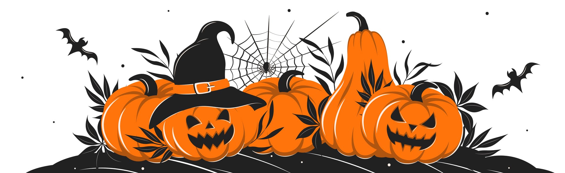 Happy halloween banner with pumpkins cobwebs spider bat image thanksgiving clip art free