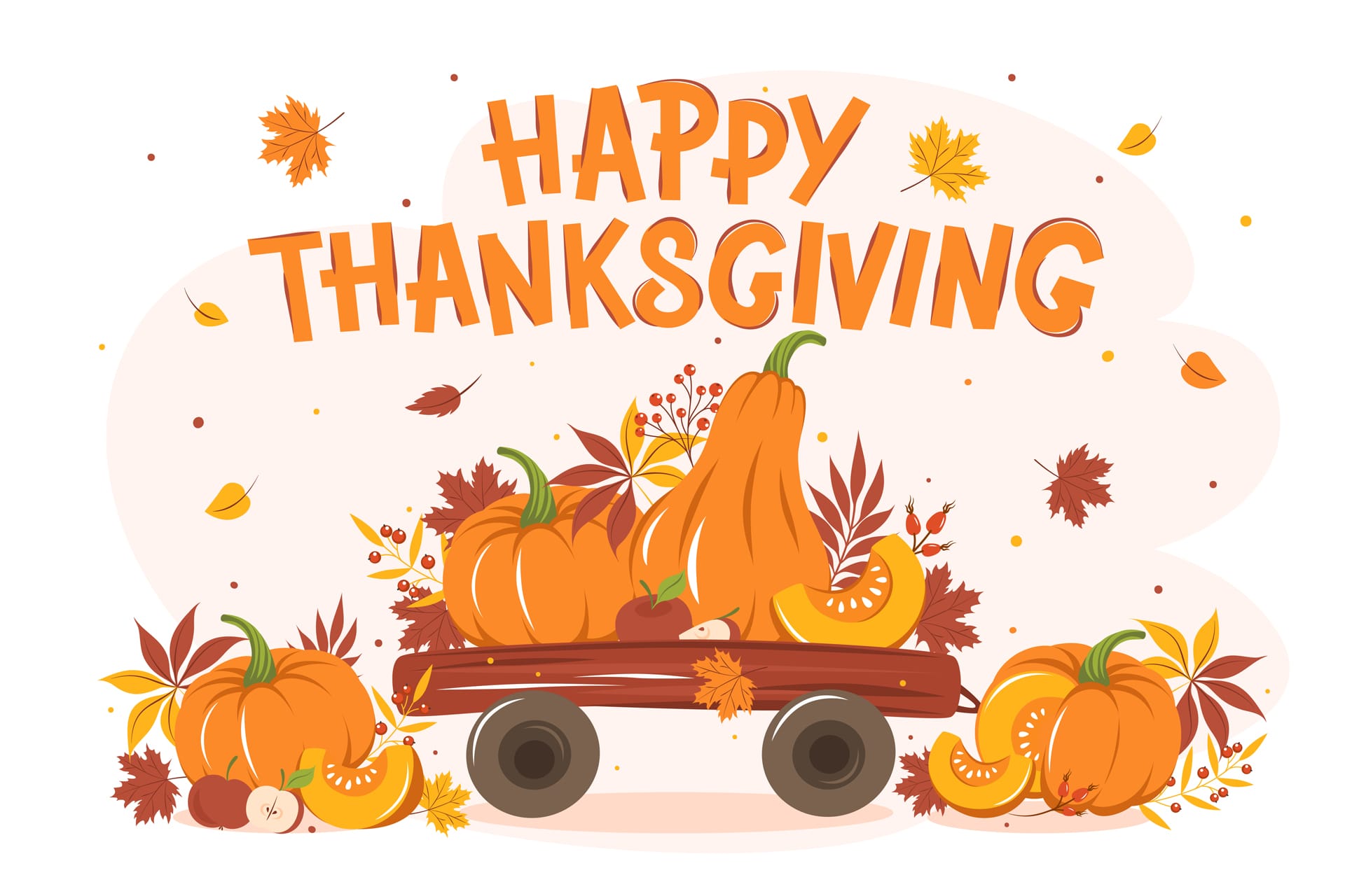 Happy thanksgiving greeting card with leaves pumpkin fruit thanksgiving clip art free