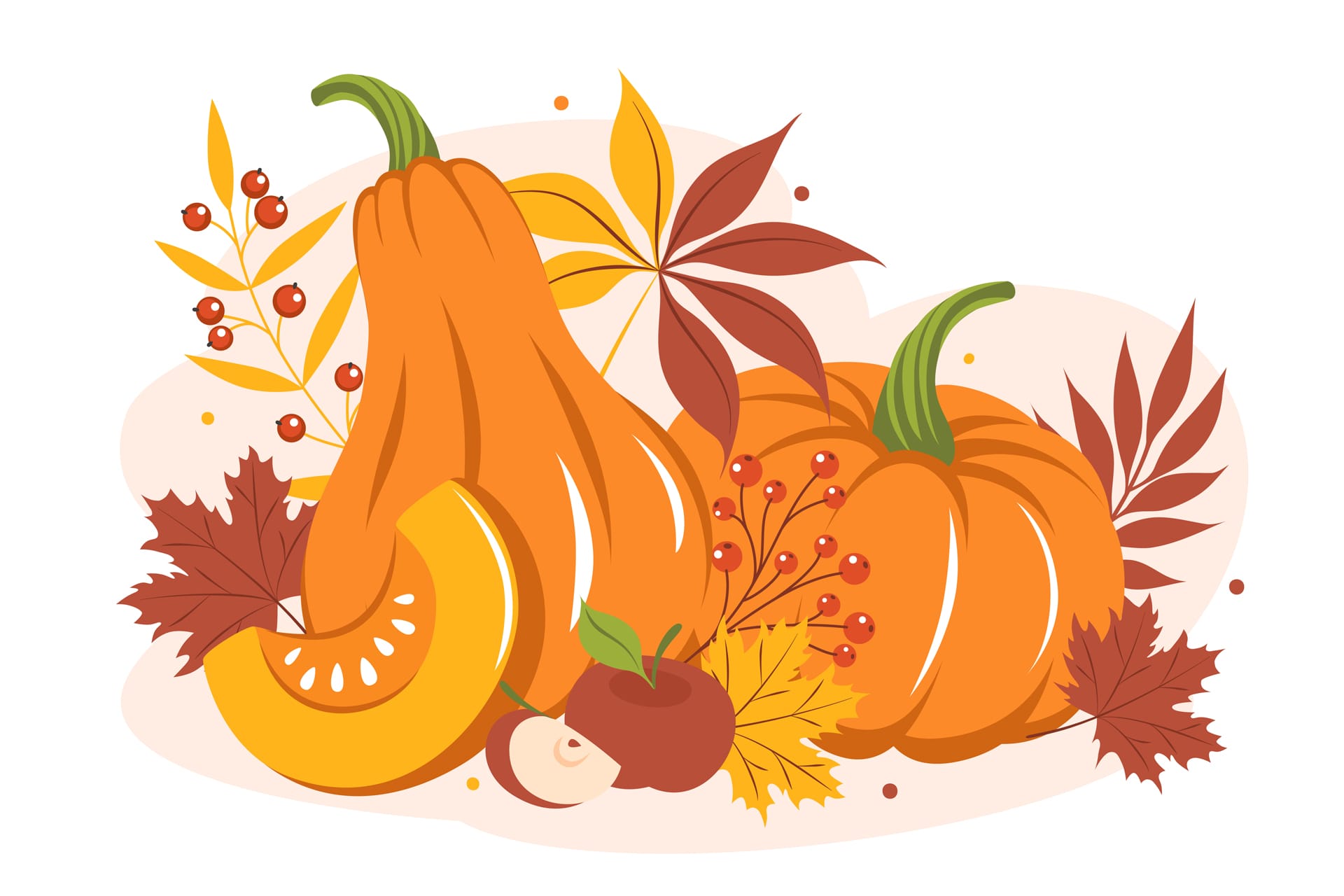 Pumpkin with autumn colorful leaves fruit happy thanksgiving image