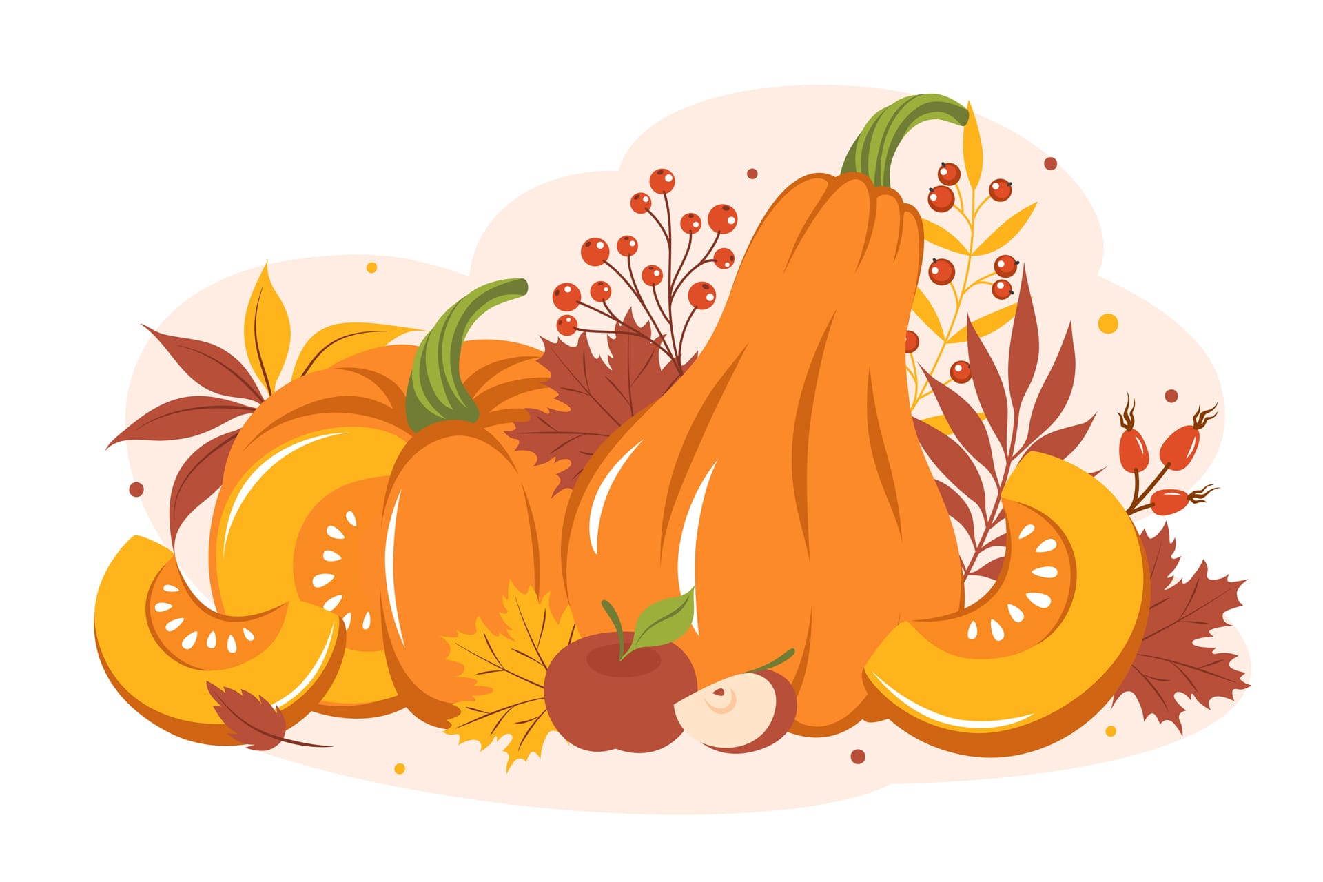 Pumpkin with autumn colorful leaves fruit happy thanksgiving thanksgiving clip art free