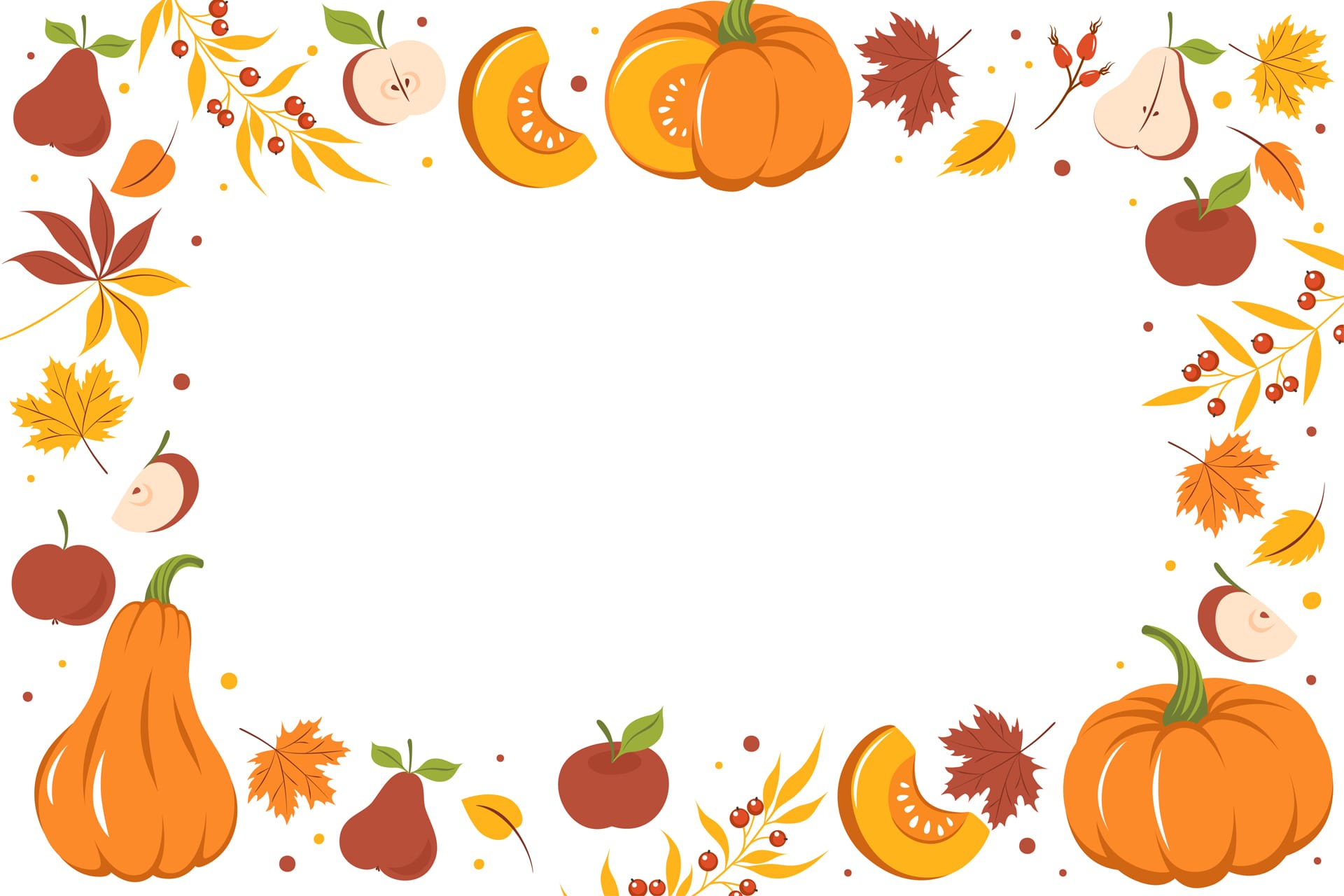 Set with pumpkin autumn colorful leaves fruit card design happy