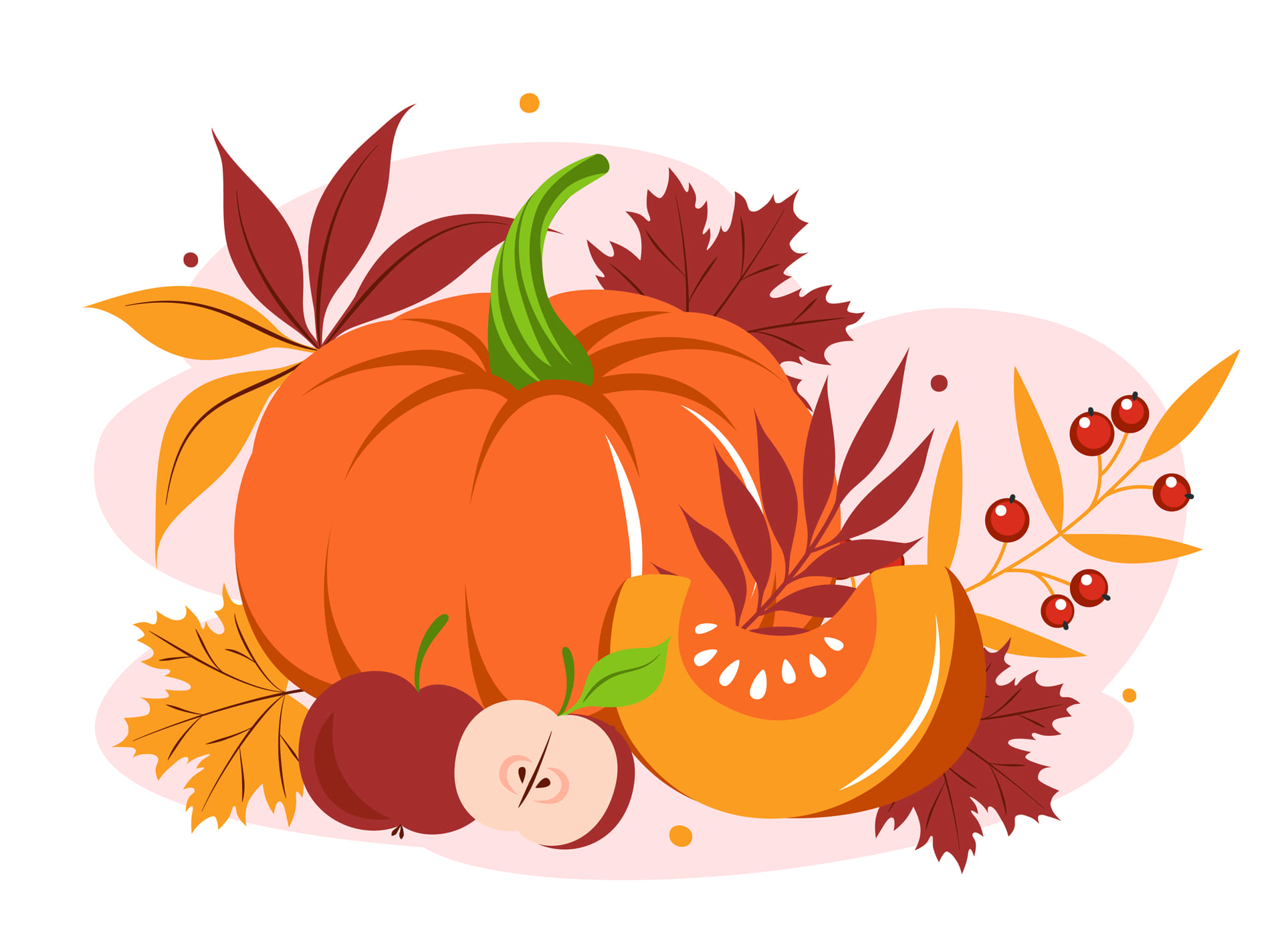 Thanksgiving clip art free pumpkin with autumn colorful leaves fruit thanksgiving