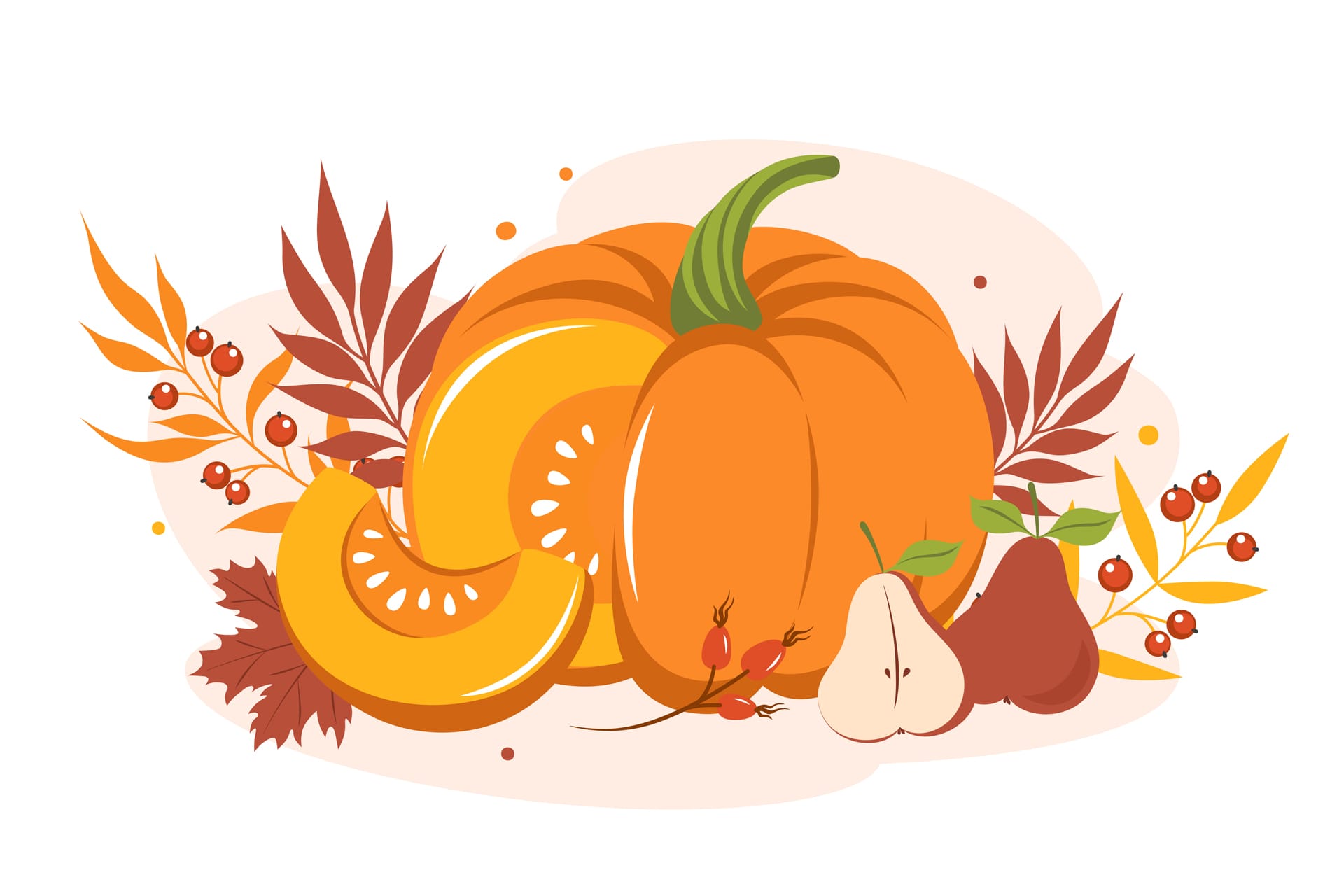 Thanksgiving clip art free pumpkin with autumn colorful leaves fruit