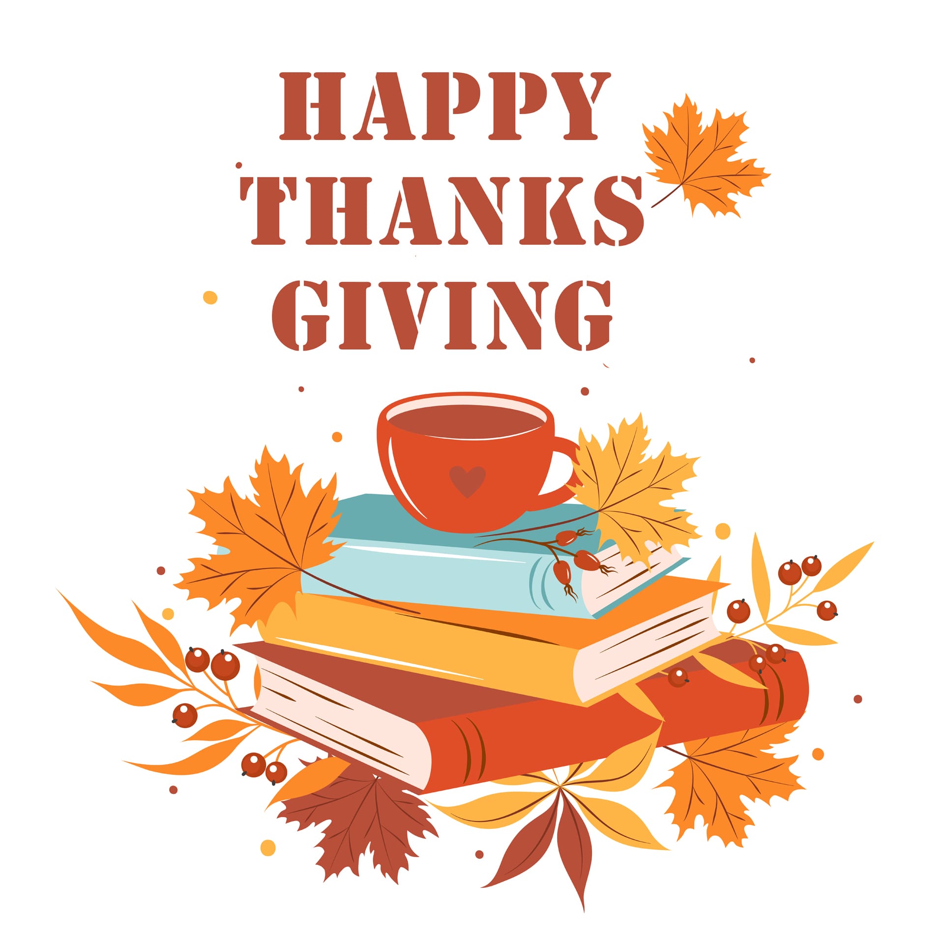 Thanksgiving clipart books cup coffee tea with autumn bright leaves