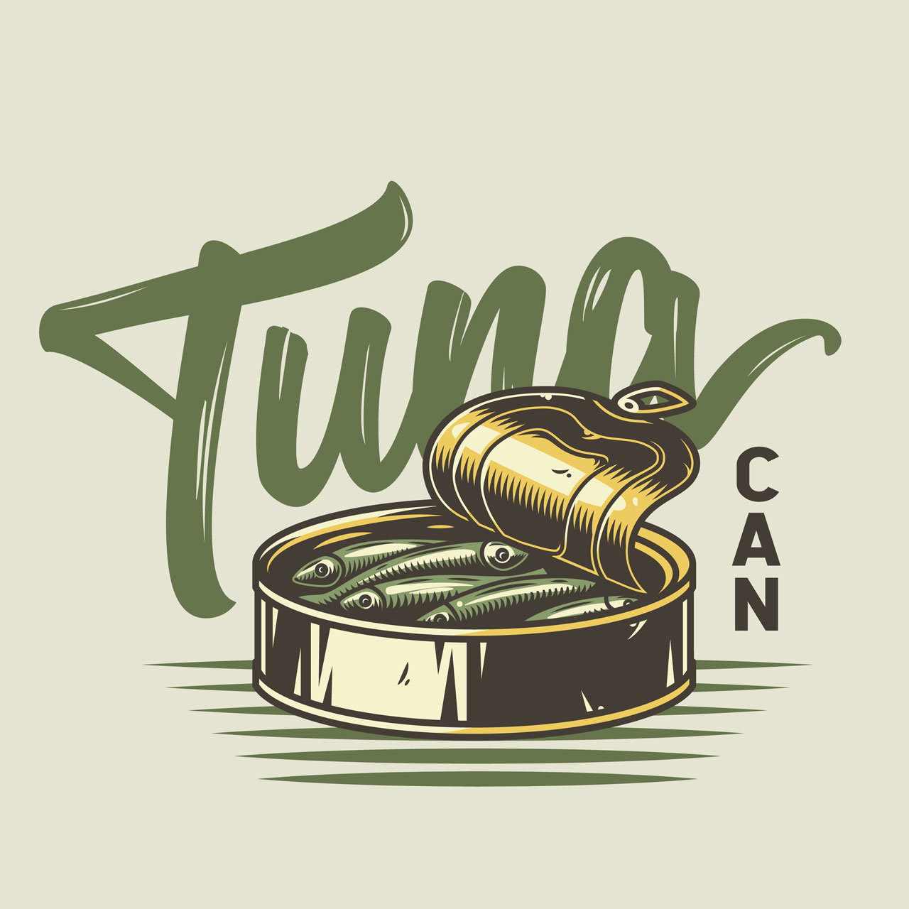 Camp tuna fish tin can sea food cooking tshirt print design hand drawing sketch