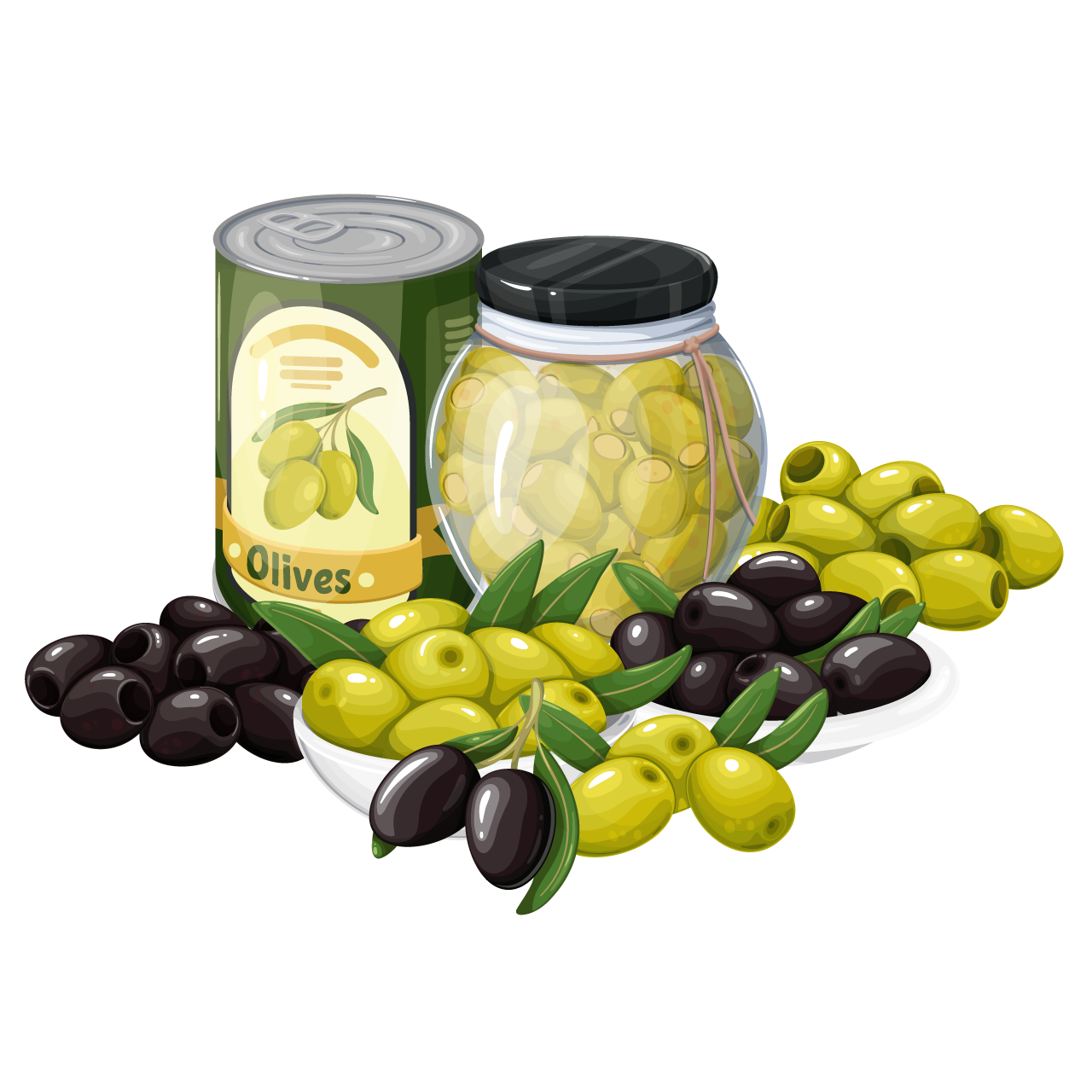 Green olives glass jar heap green olives transparent background png