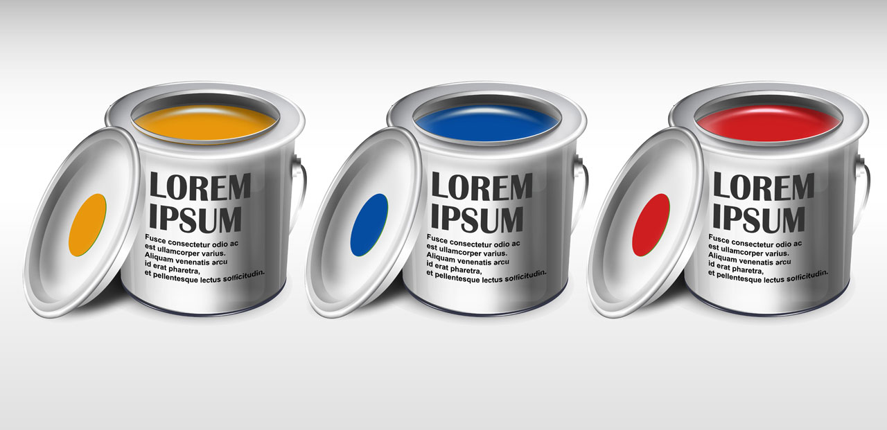 Opened paint cans different colors lids hand drawing sketch