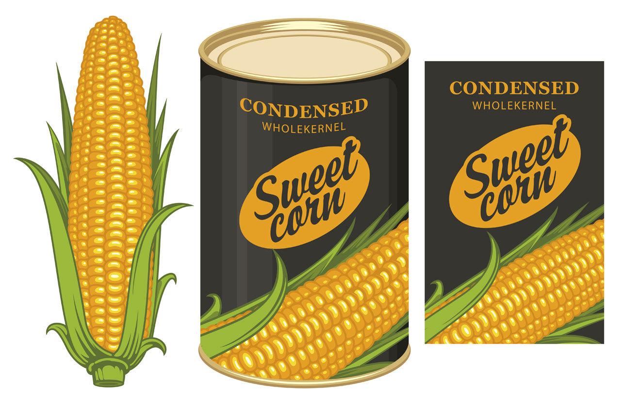 Tin clipart banner canned sweet corn with corn cob hand drawing sketch