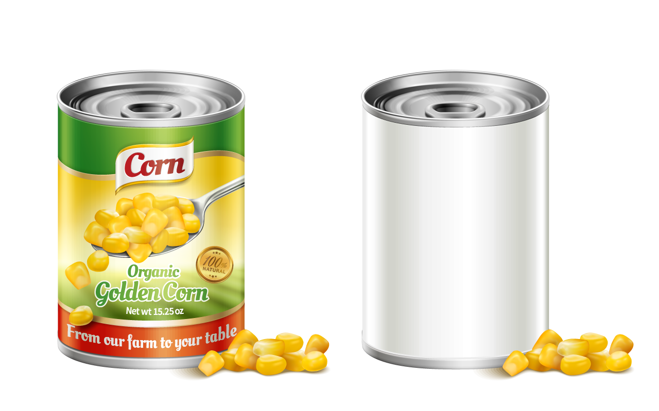Tin clipart canned corn package design cartoon image transparent background png