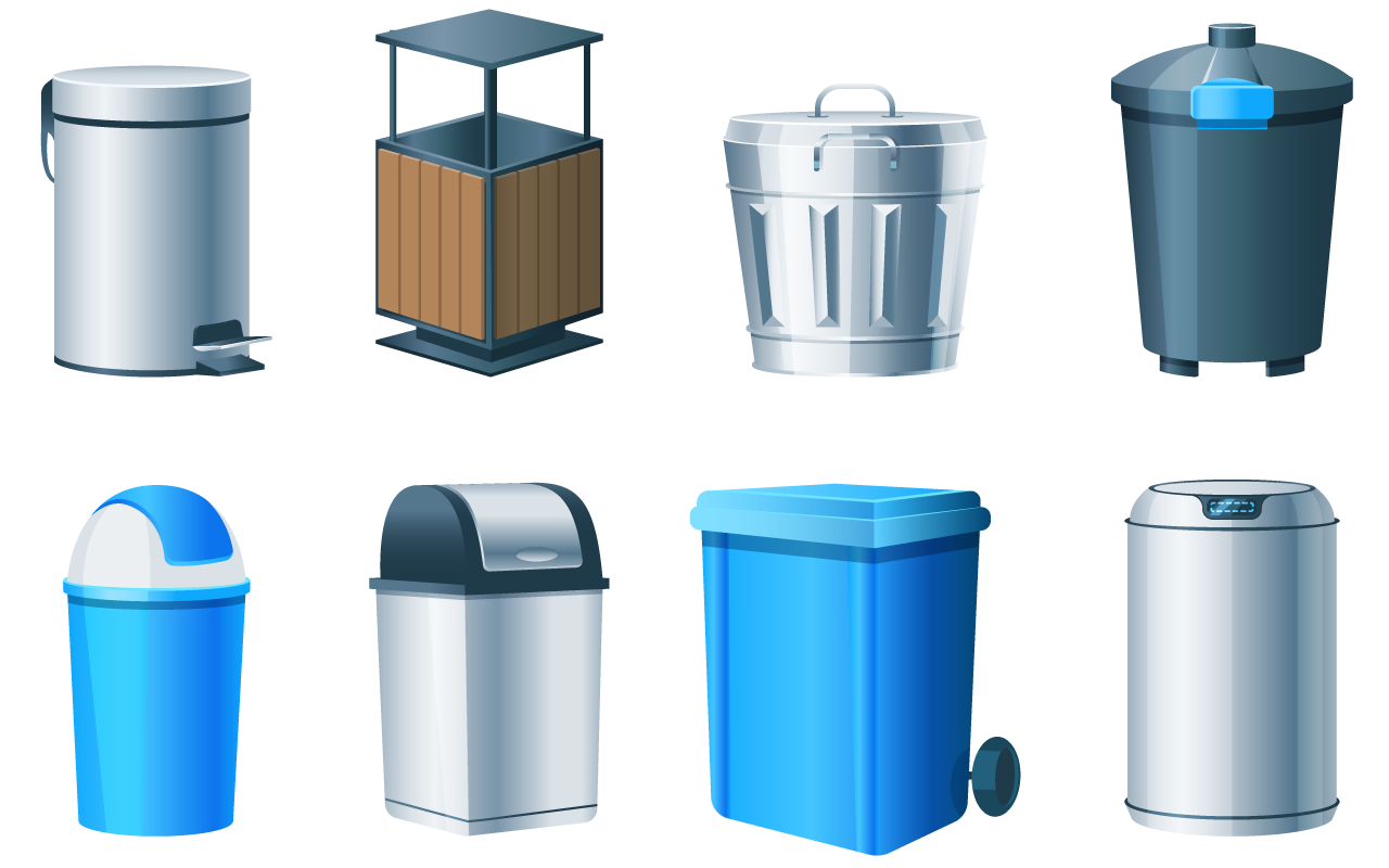 Waste bins basket trash can dustbin set metal wood plastic garbage containers