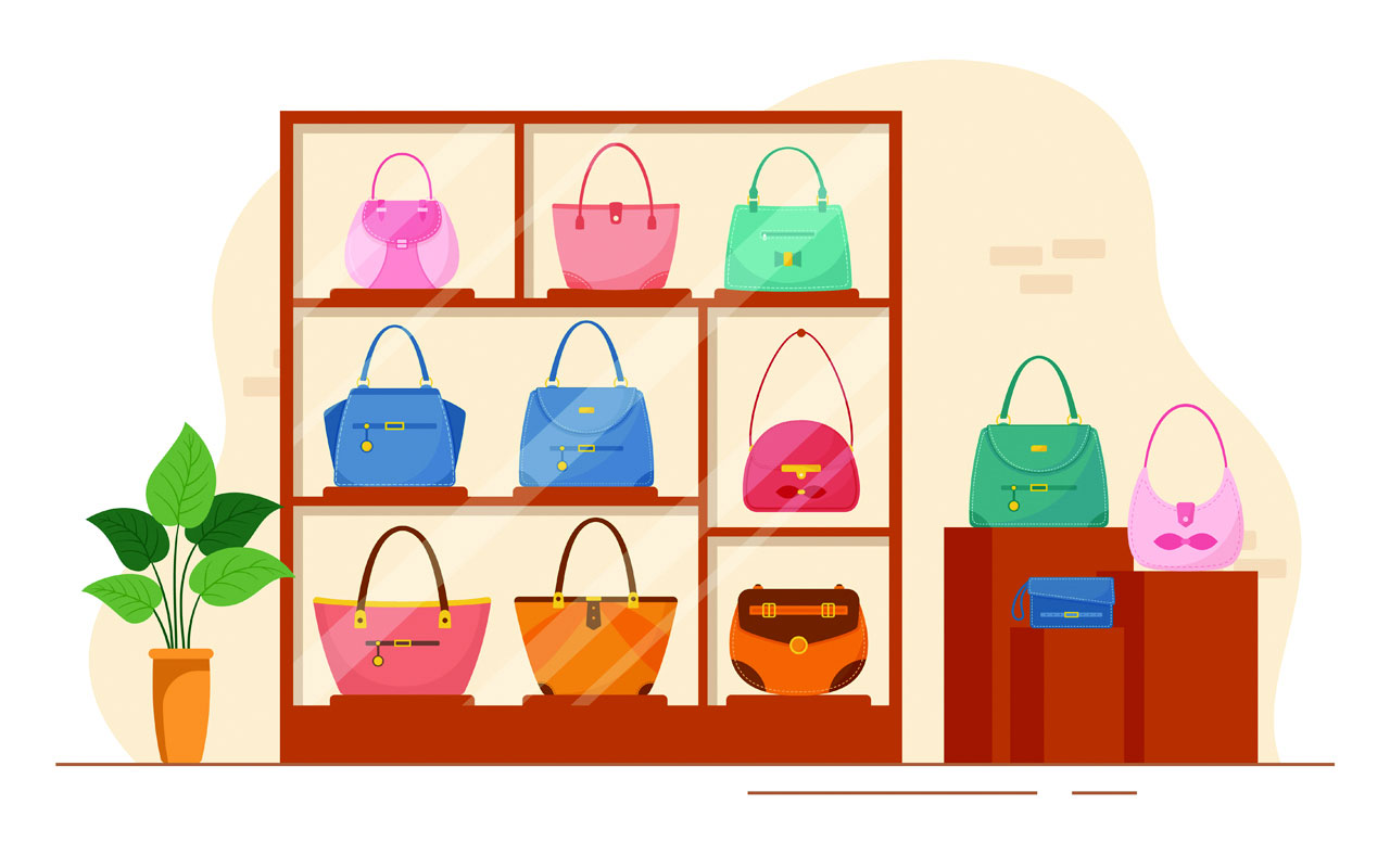 Handbag store with collection various bags different types lifestyle flat