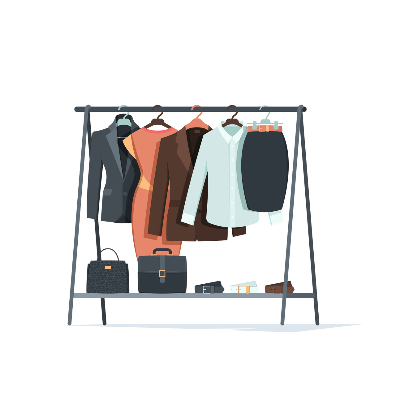 Wardrobe clipart clothes hangers business textile things male female persons dresses shirts pants suits hangs