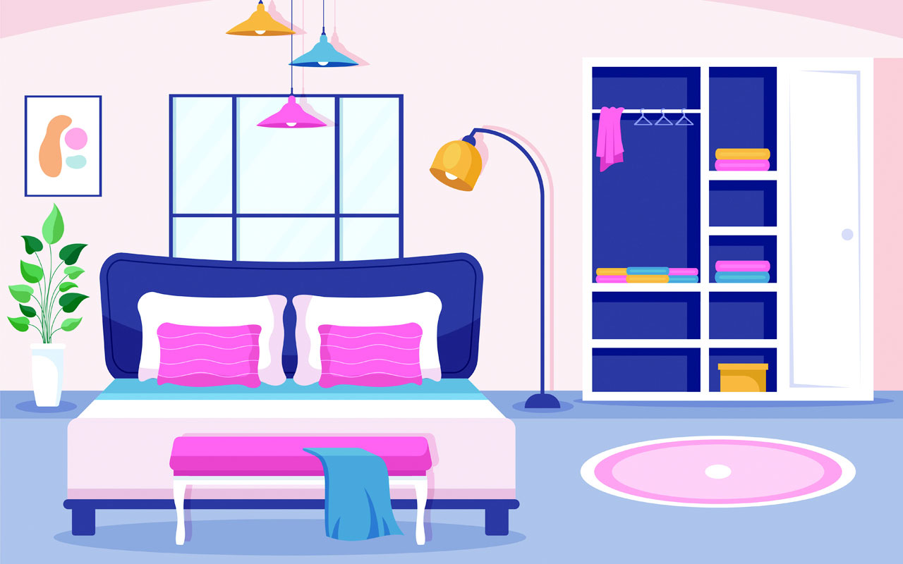 Wardrobe clipart cozy bedroom interior with furniture like bed wardrobe modern