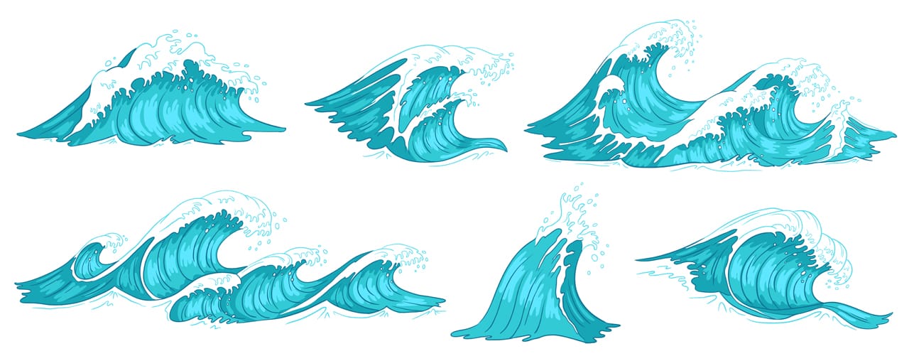 Sea wave vintage ocean waves blue water tide tidal wave cartoon image