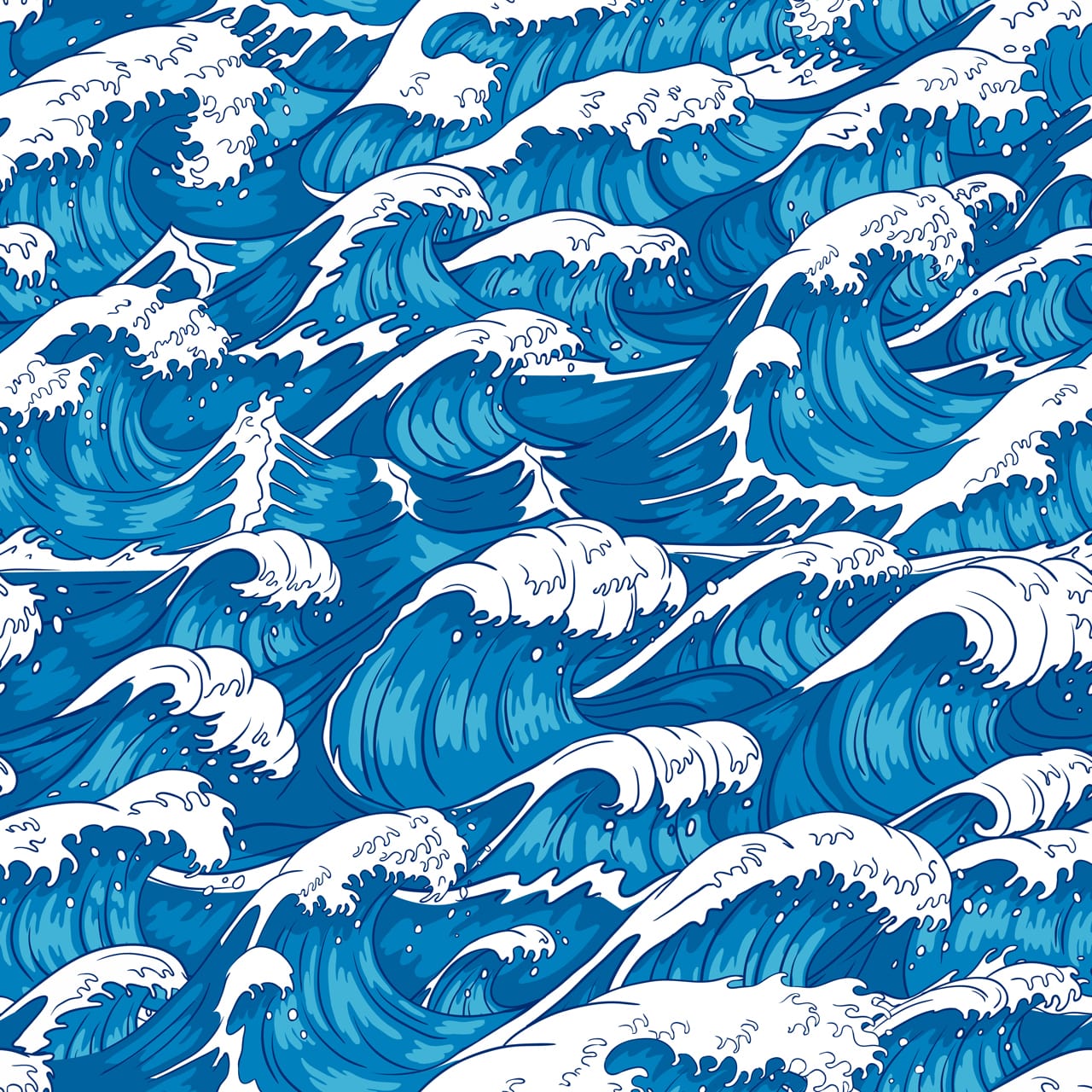 Storm waves seamless pattern raging ocean water sea wave vintage japanese storms print