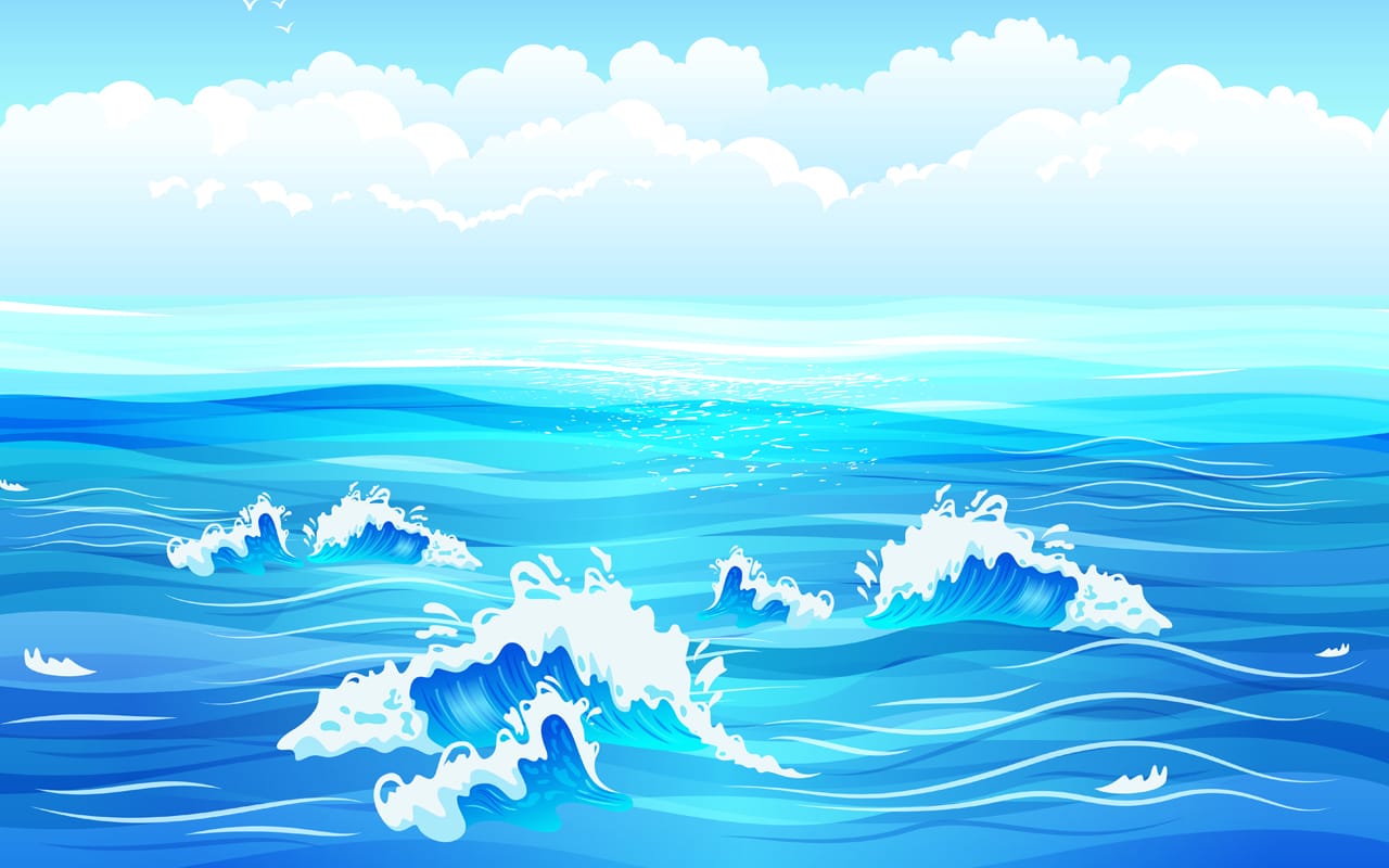 Wave clipart calm sea ocean surface with small waves blue sky hand drawing sketch cartoon image