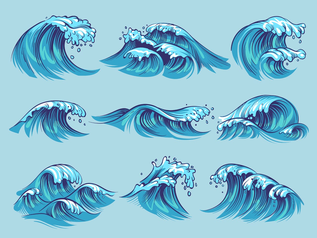 Wave clipart hand drawn ocean waves set cartoon image