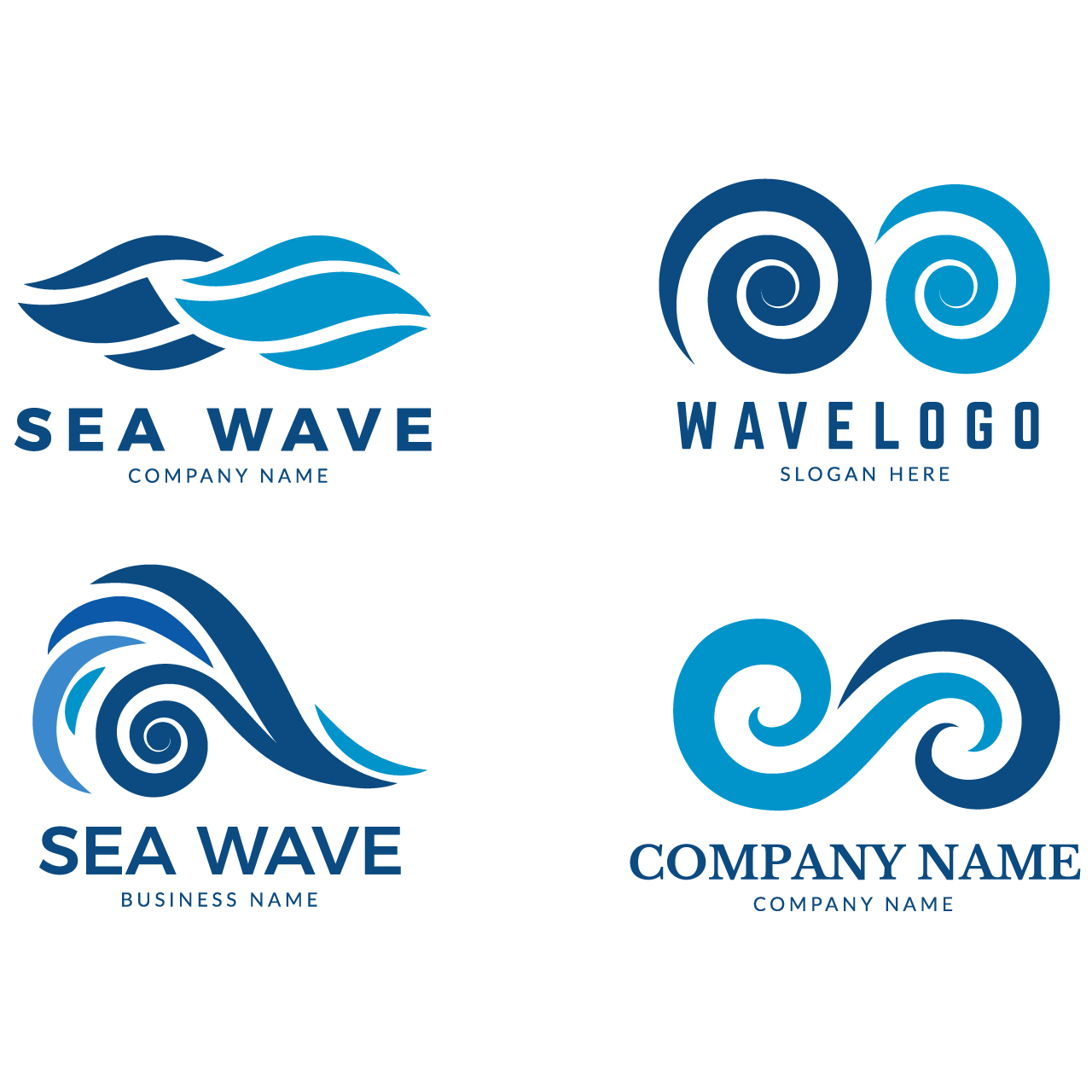 Wave logo graphic symbols ocean flowing sea water stylized business identity water wave logo business designs