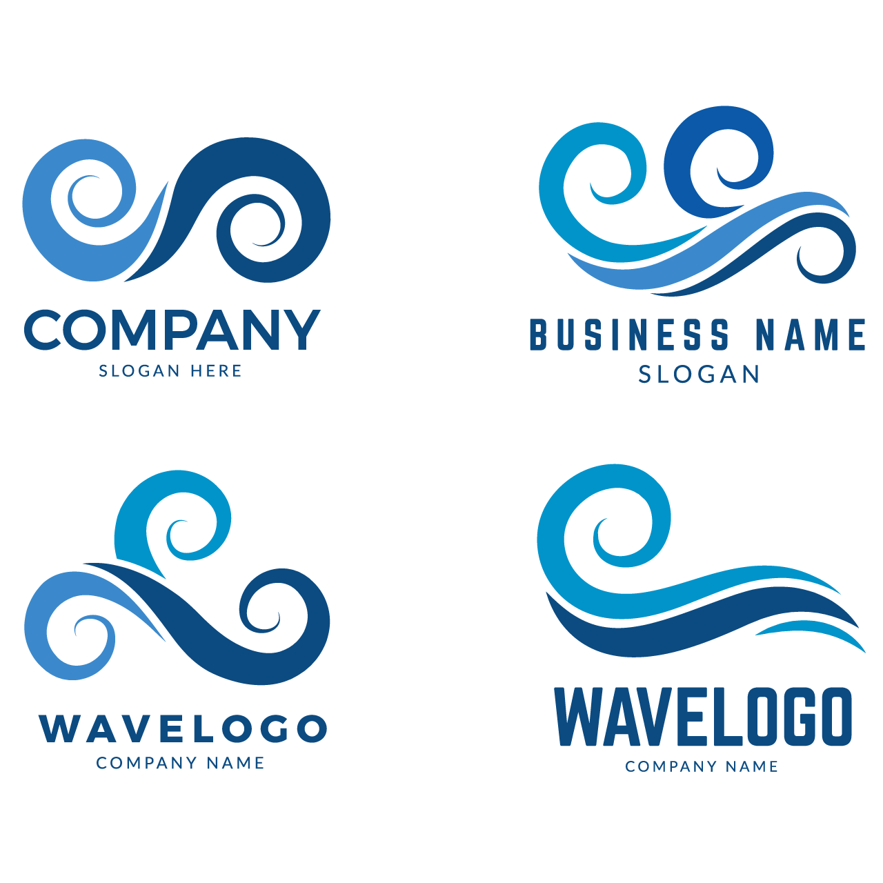 Wave logo graphic symbols ocean flowing sea water stylized business identity wave logo business emblem