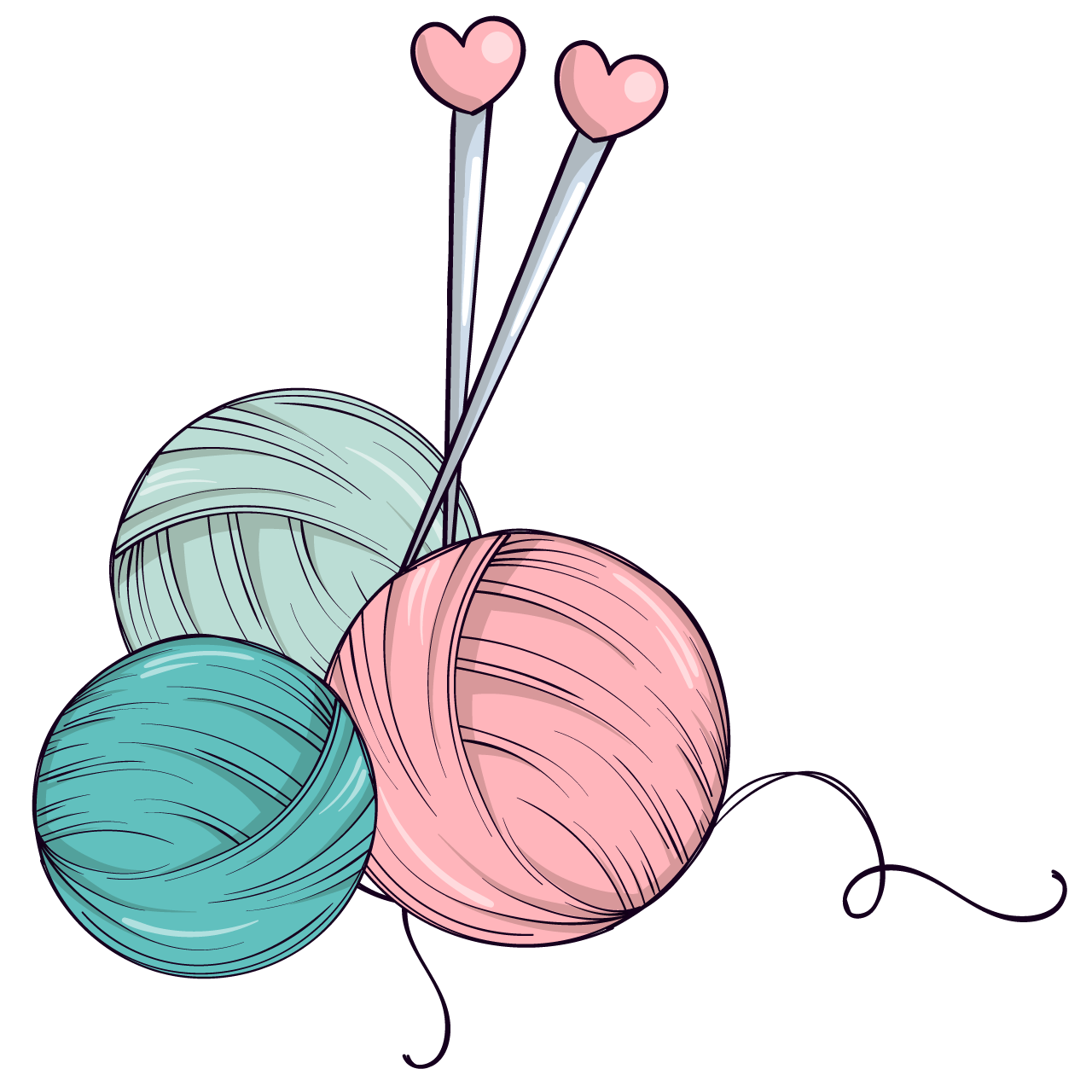 Ball yarn needles doodle style isolated transparent background png