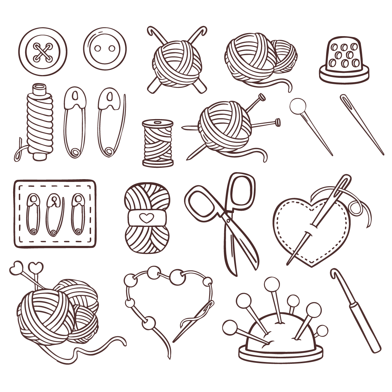 Wool clipart knitting sewing symbols set hand drawing sketch transparent background png