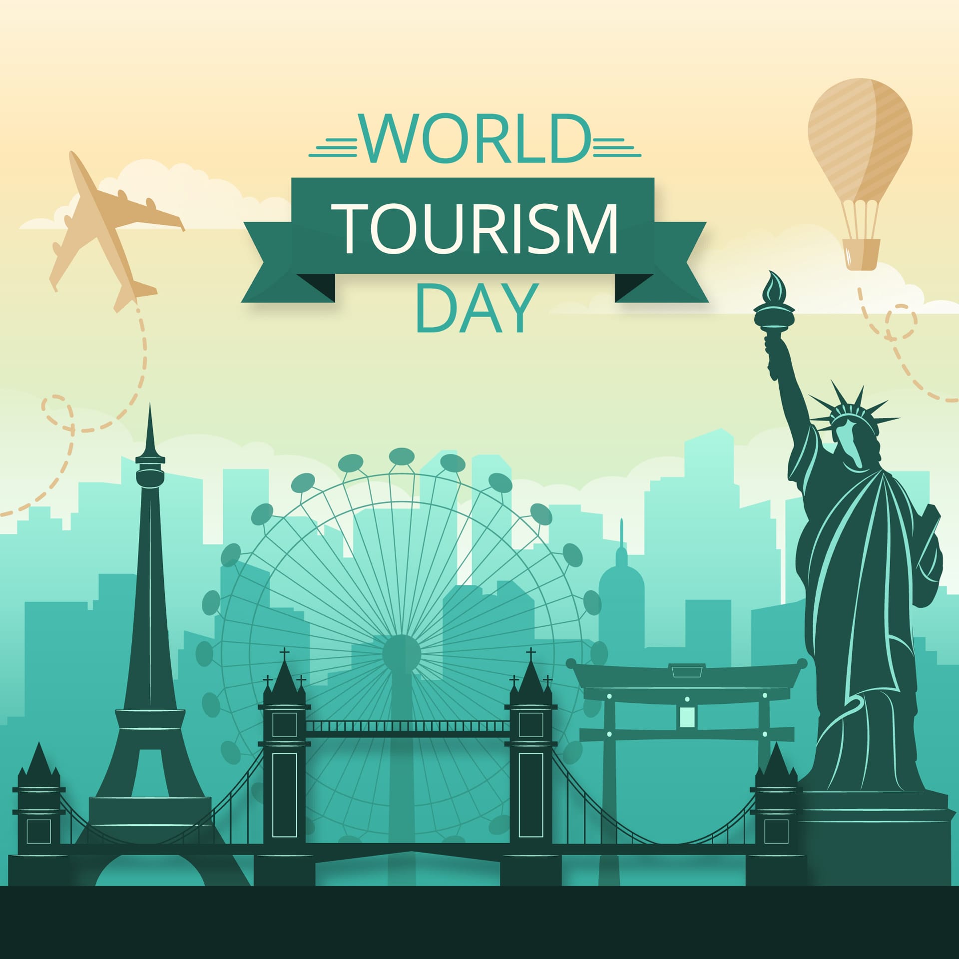 Flat design tourism day with landmarks