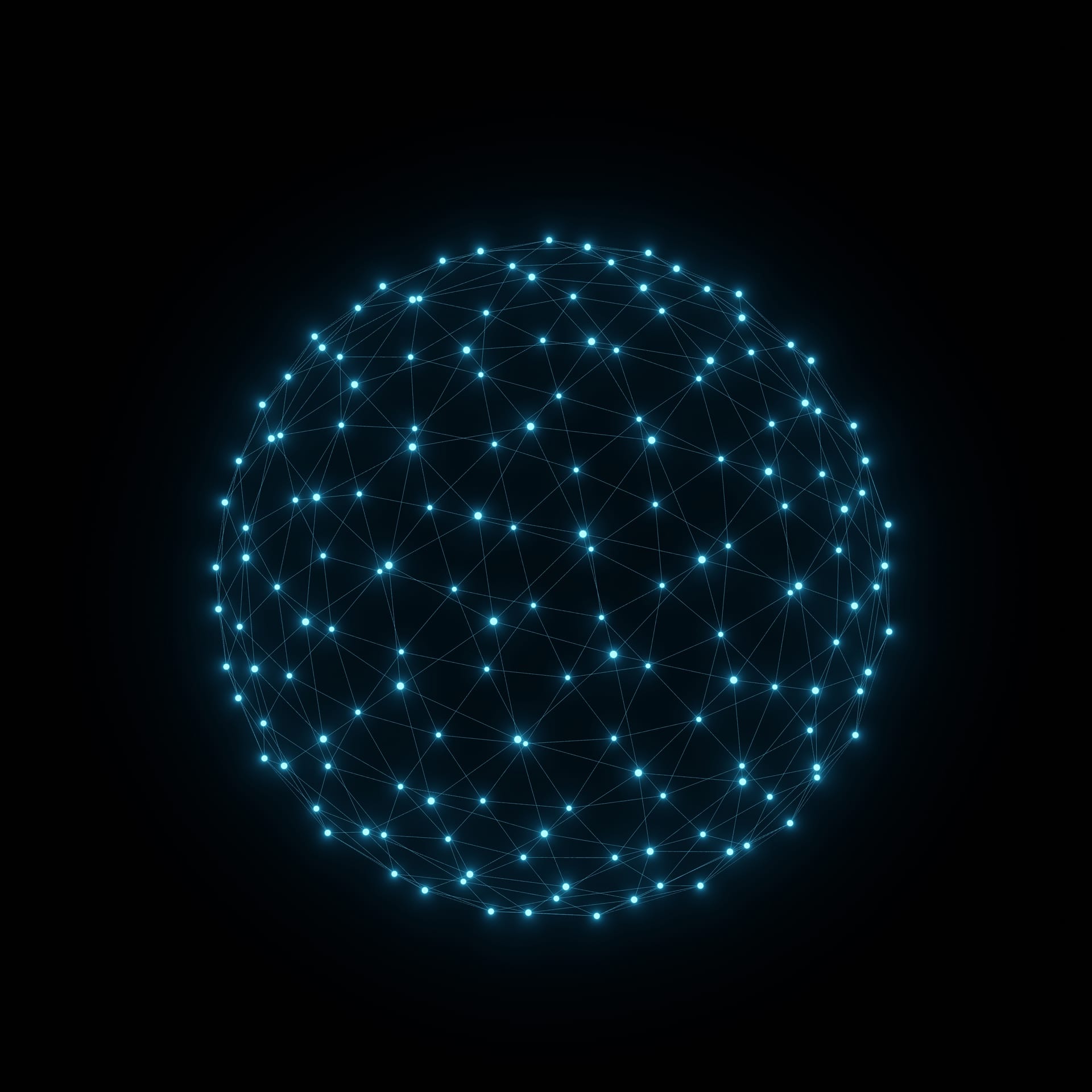 Geometric sphere polygon wireframe light hologram plexus isolated black background