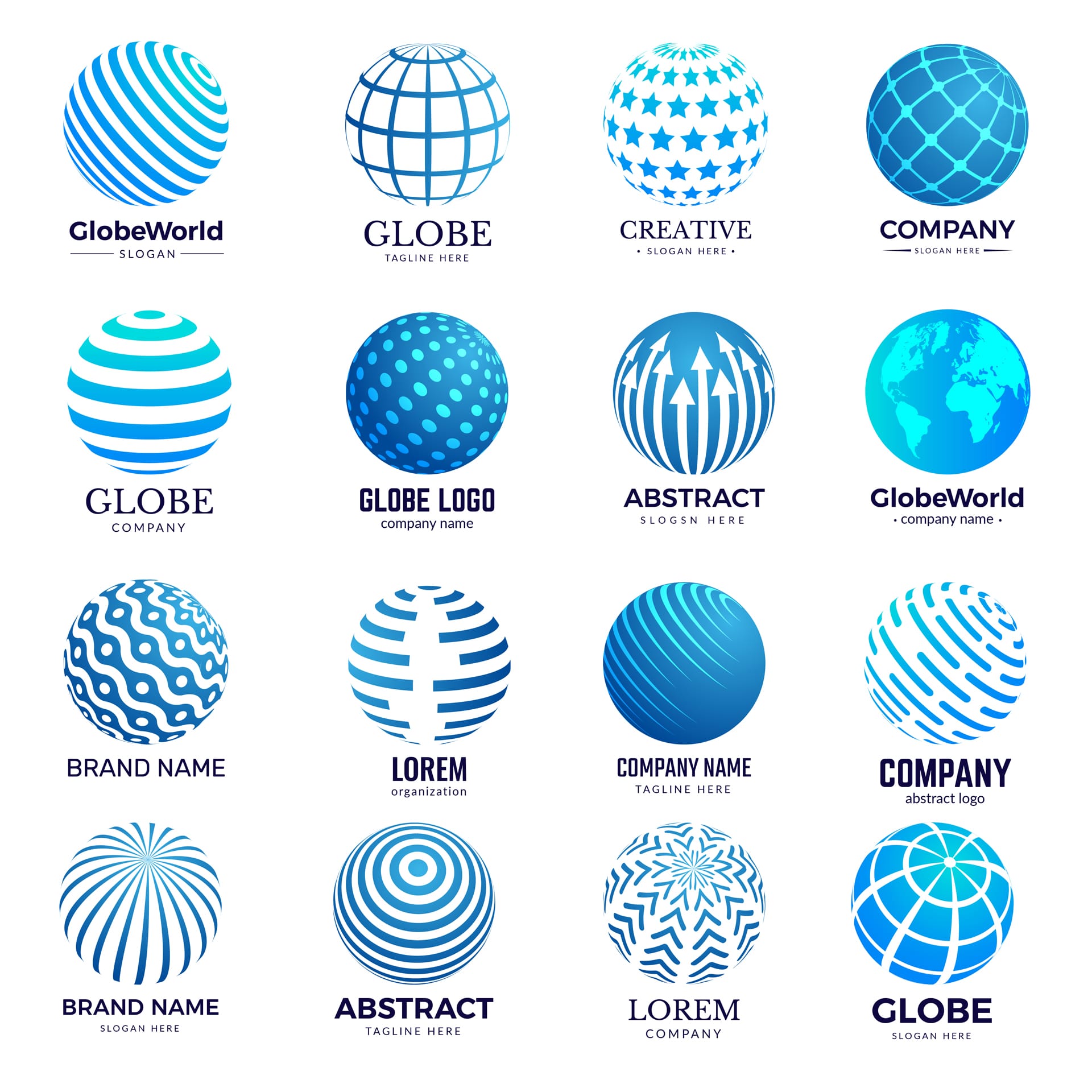 Globes showing earth with all continents