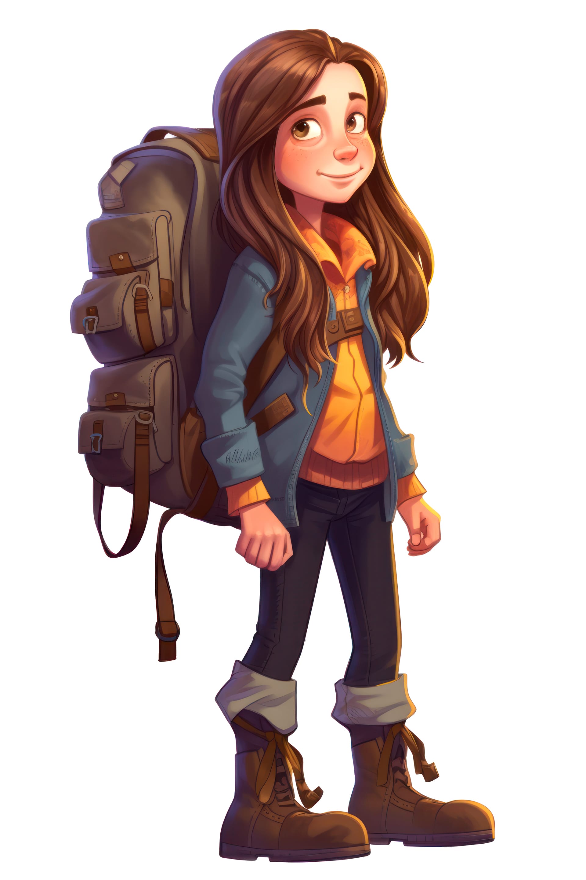 Little girl with backpack illustration adventure