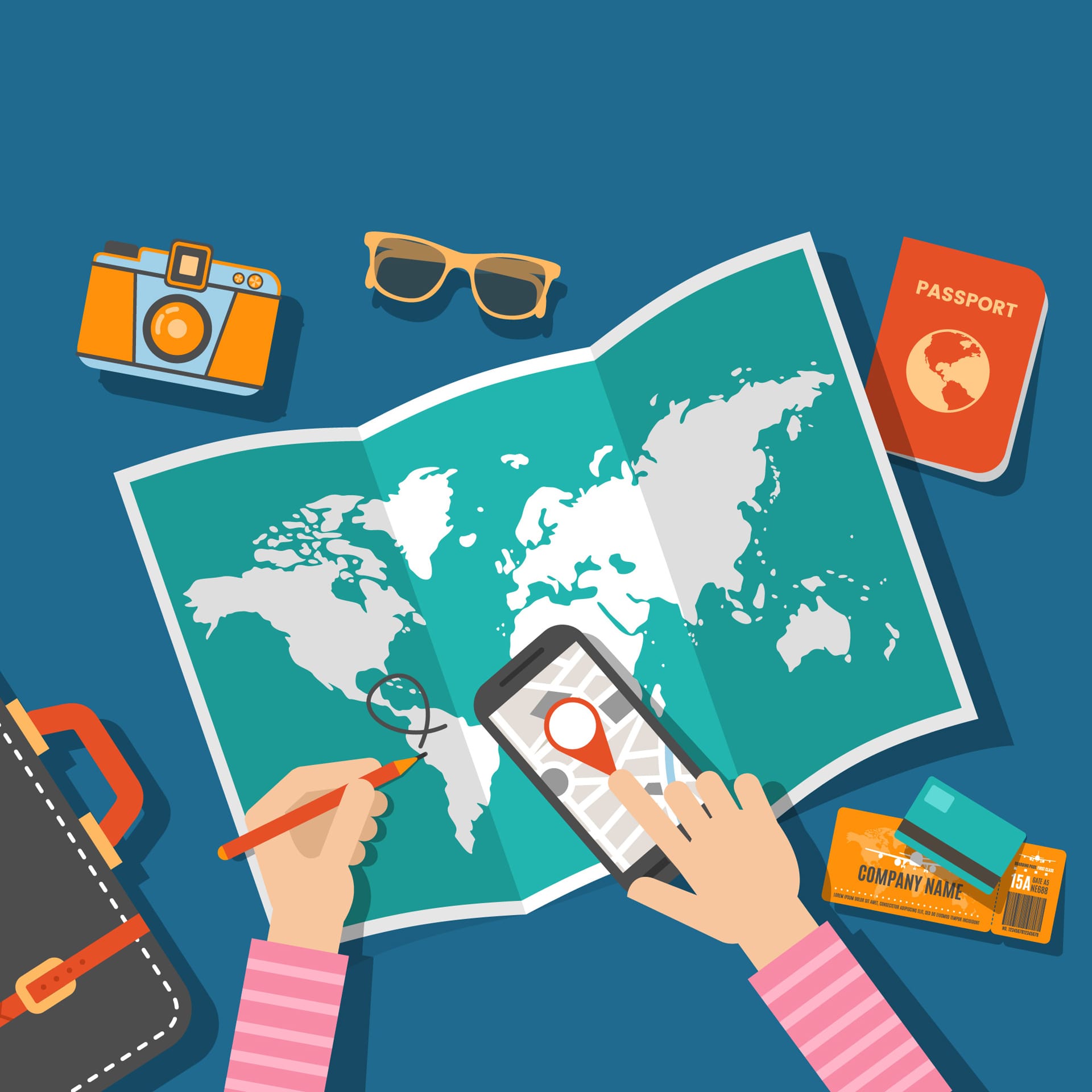 Travel background flat style world clipart