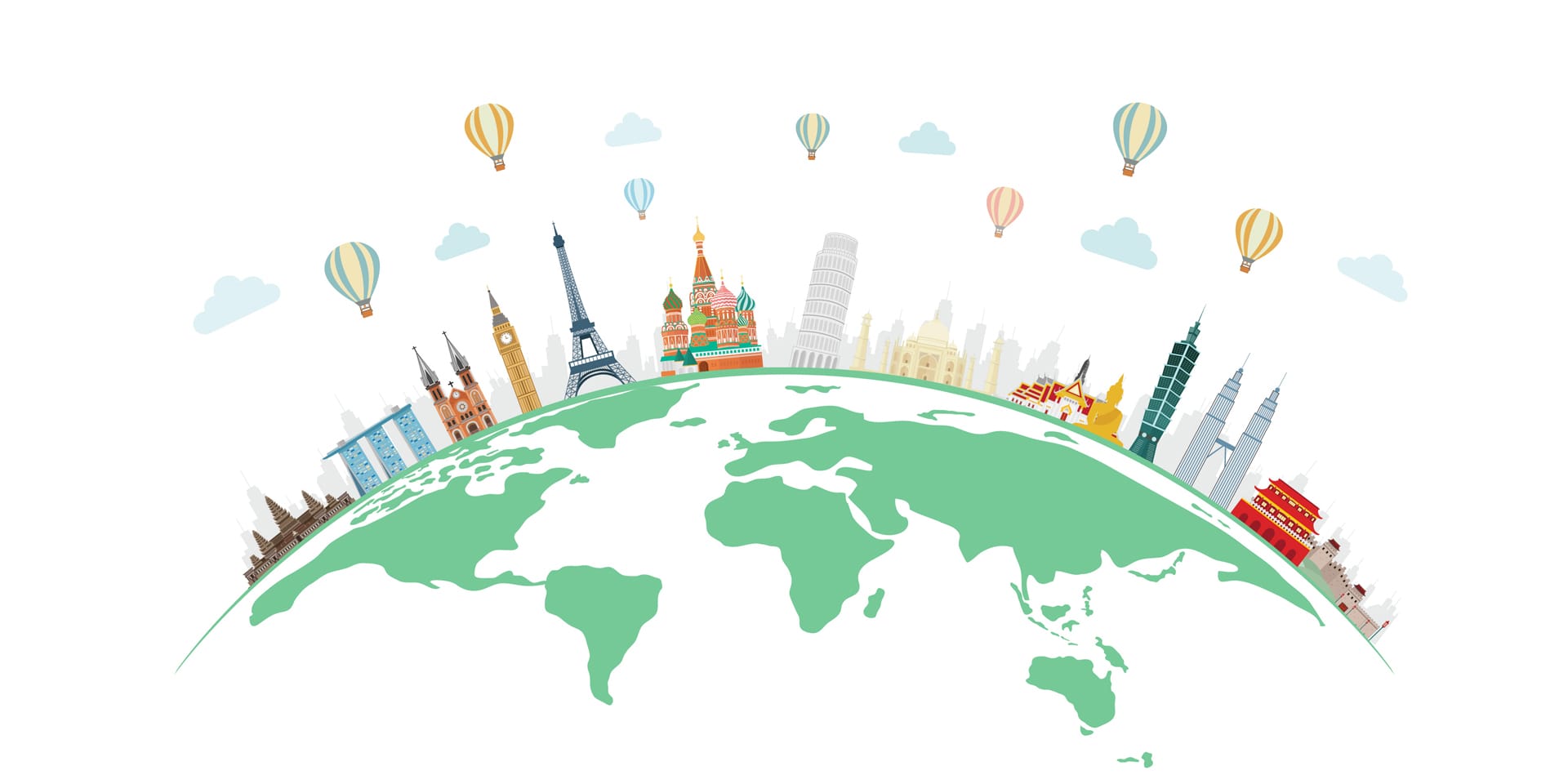 Travel tourism with famous world landmarks globe