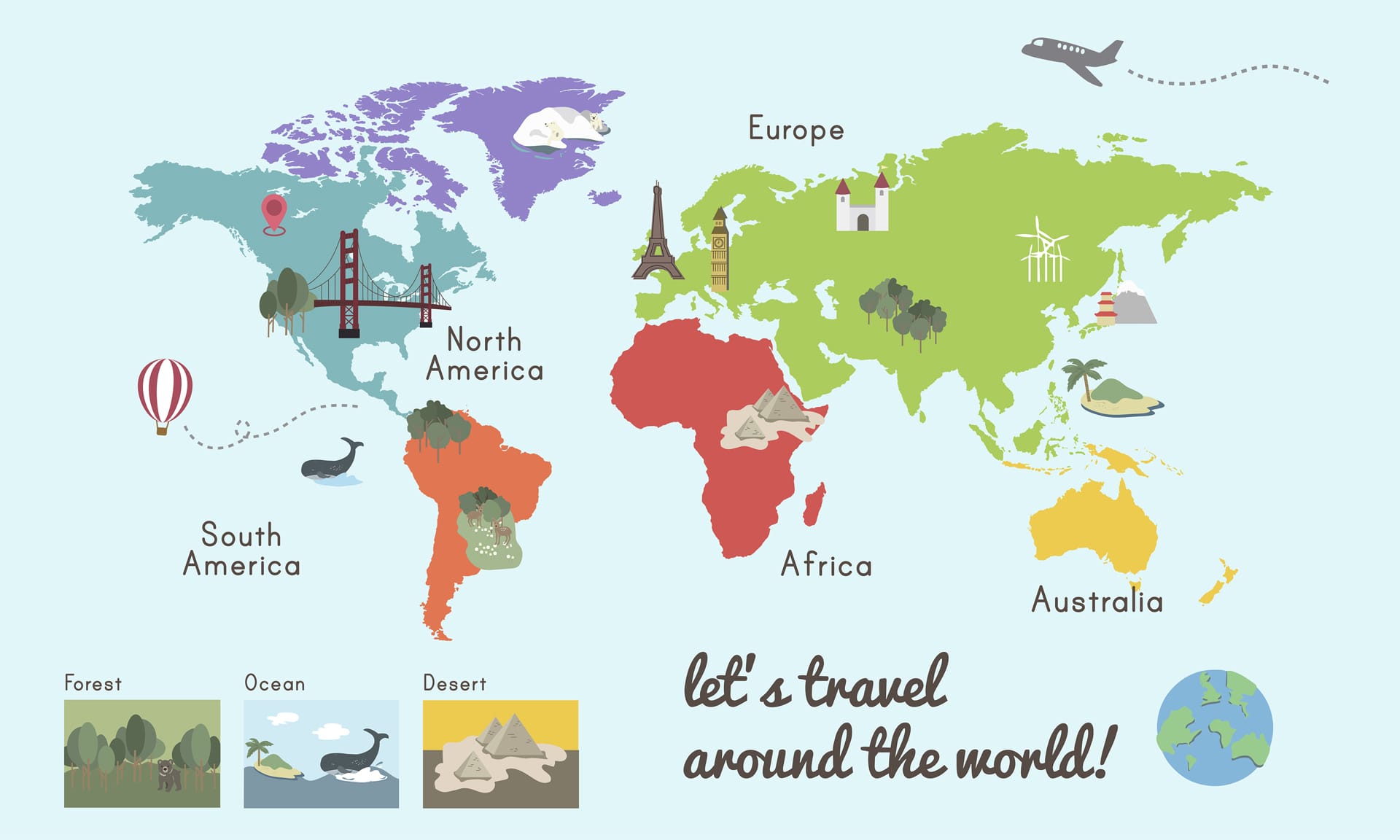 World continent map location graphic illustration